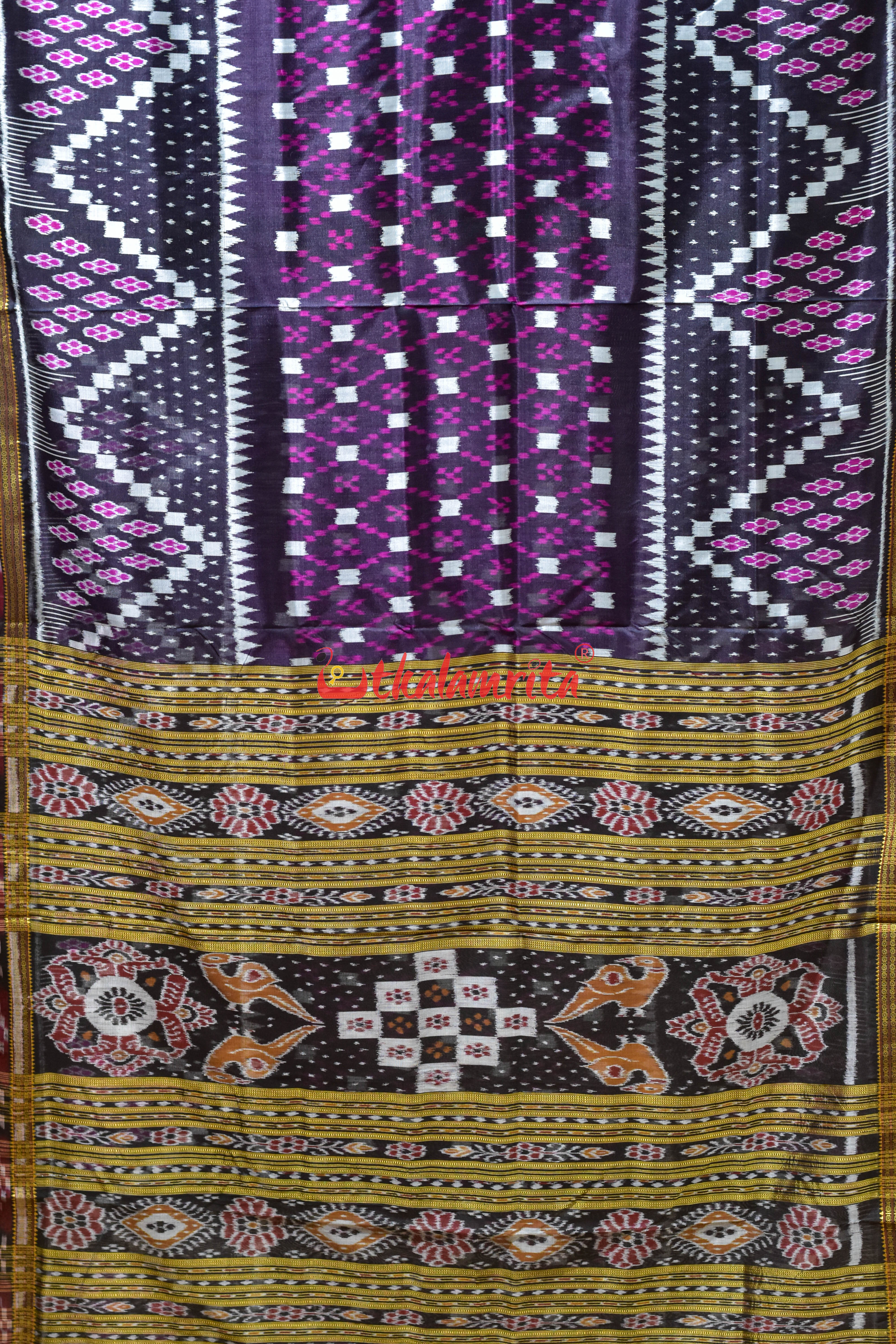 Black 3D Middle Pasapali Beehives Khandua Silk Saree