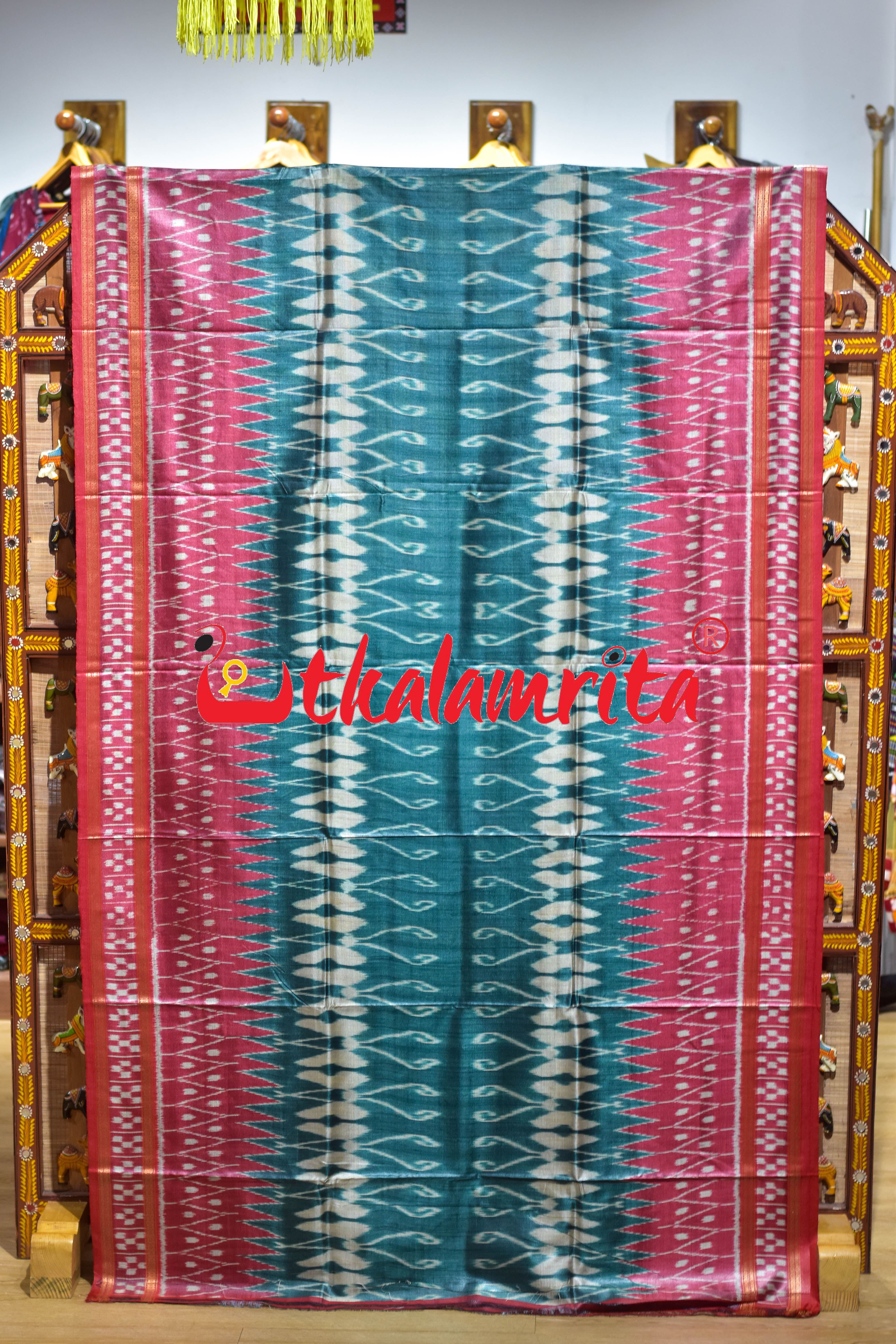 Body Ikat Pasapali Border Sea Green Red Gopalpur Tussar Silk Saree