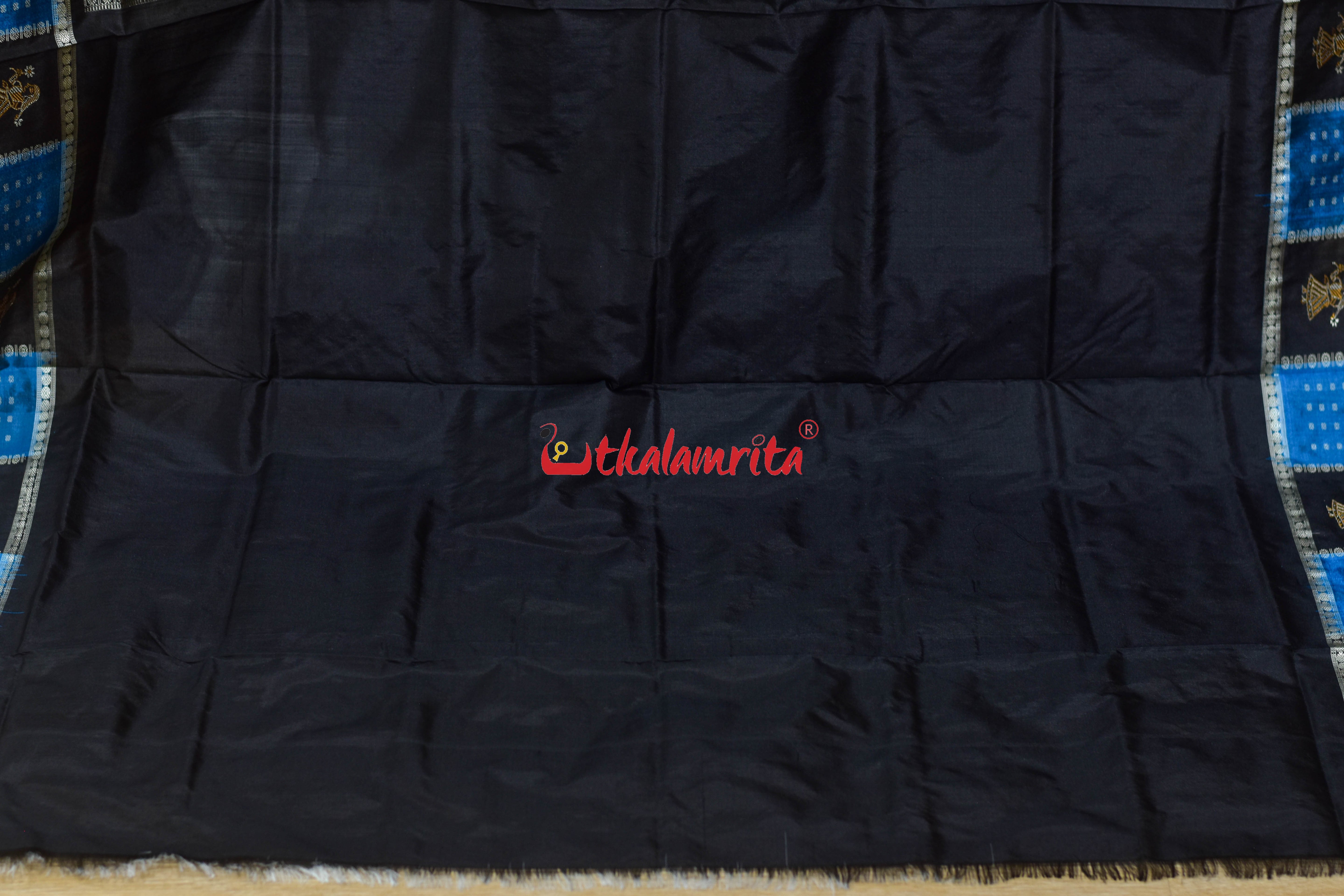 White with Black Doll Border Bomkai Silk Saree