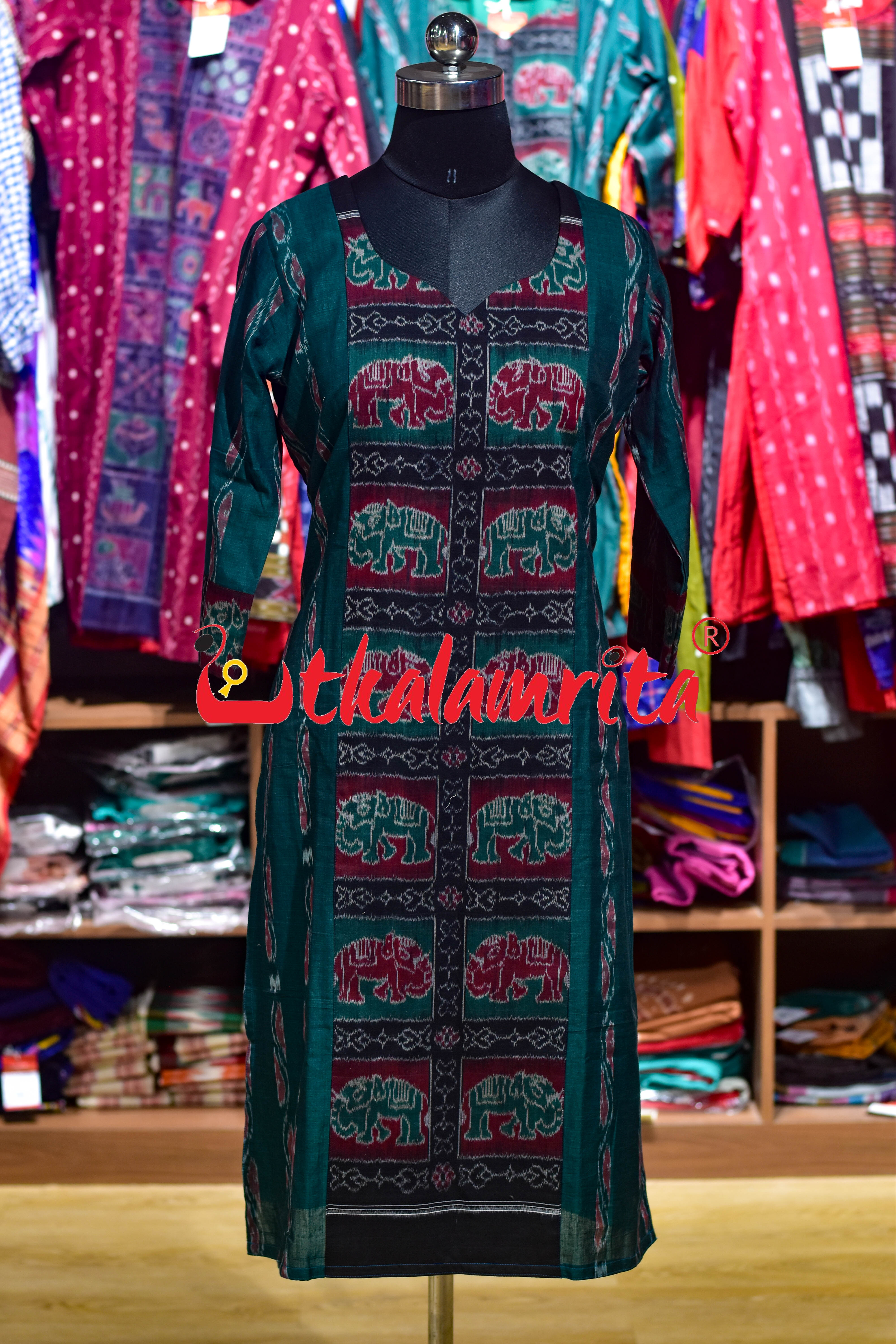 Green Sankha Elephant Lines (Ladies' Kurti)