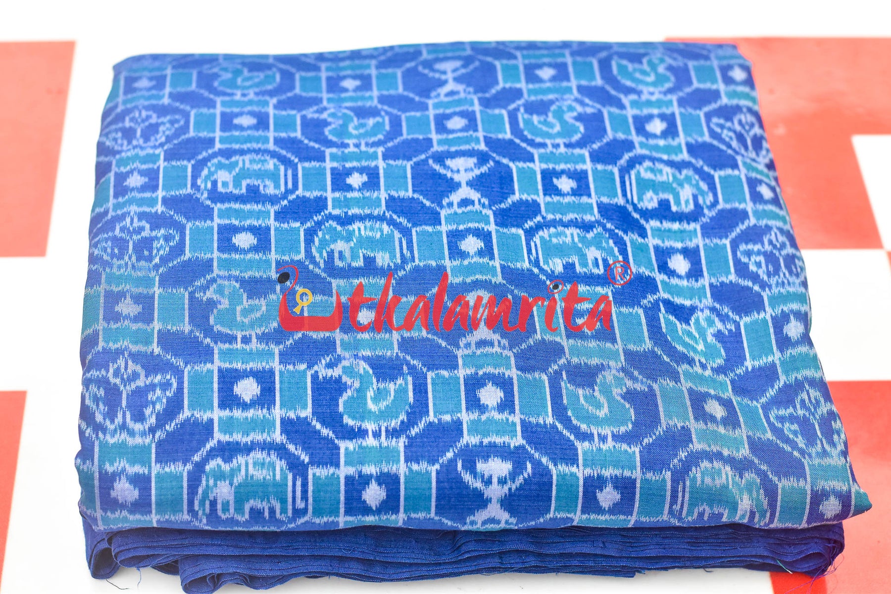 Blue 3D Elephant Sambalpuri Cotton (Fabric)