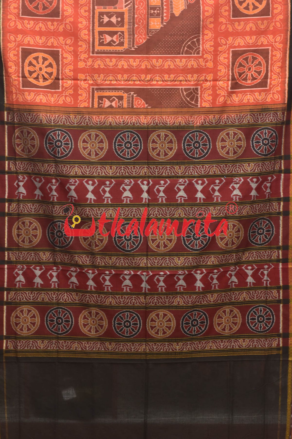 Orange Konark Temple Sambalpuri Cotton Saree