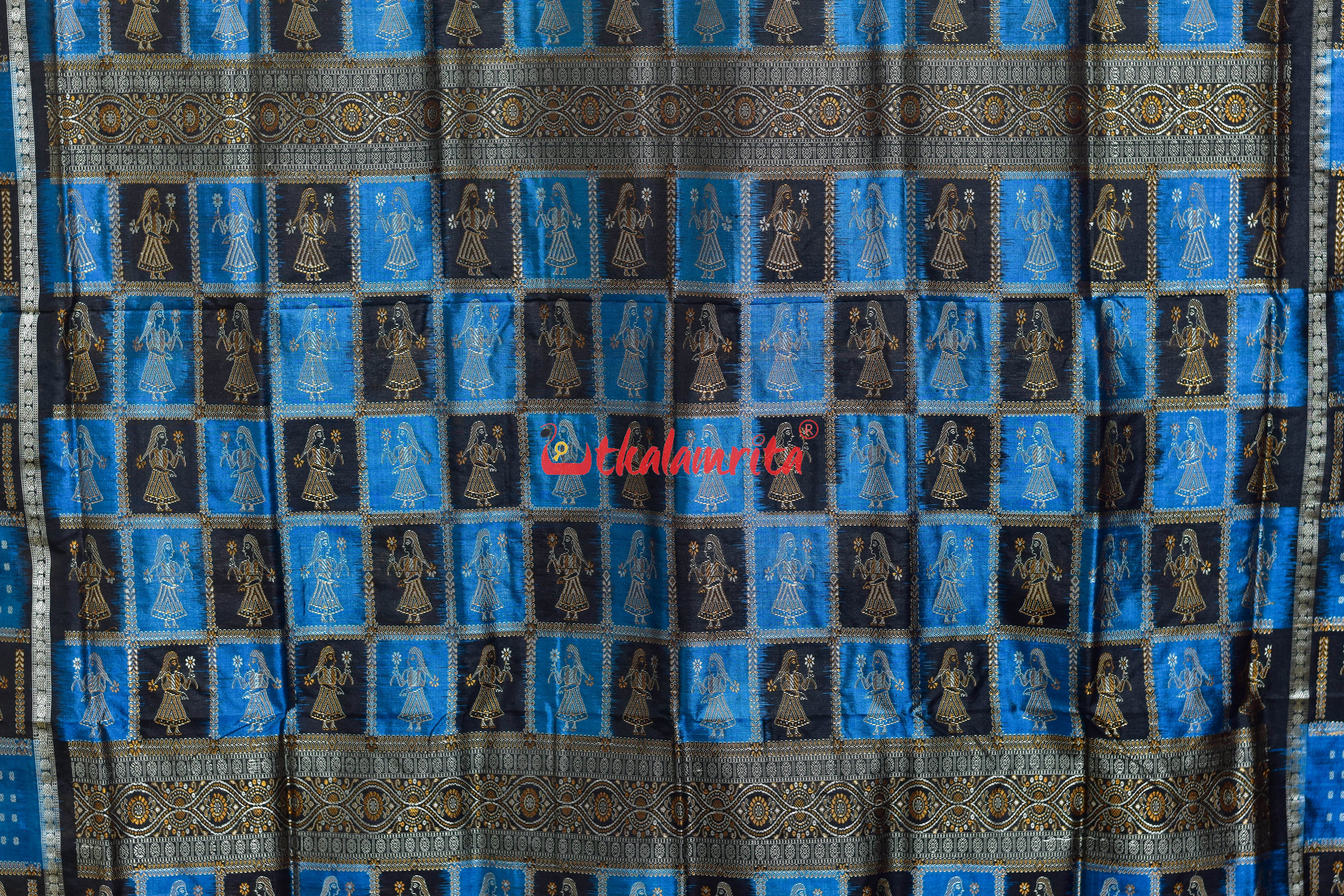 White with Black Doll Border Bomkai Silk Saree
