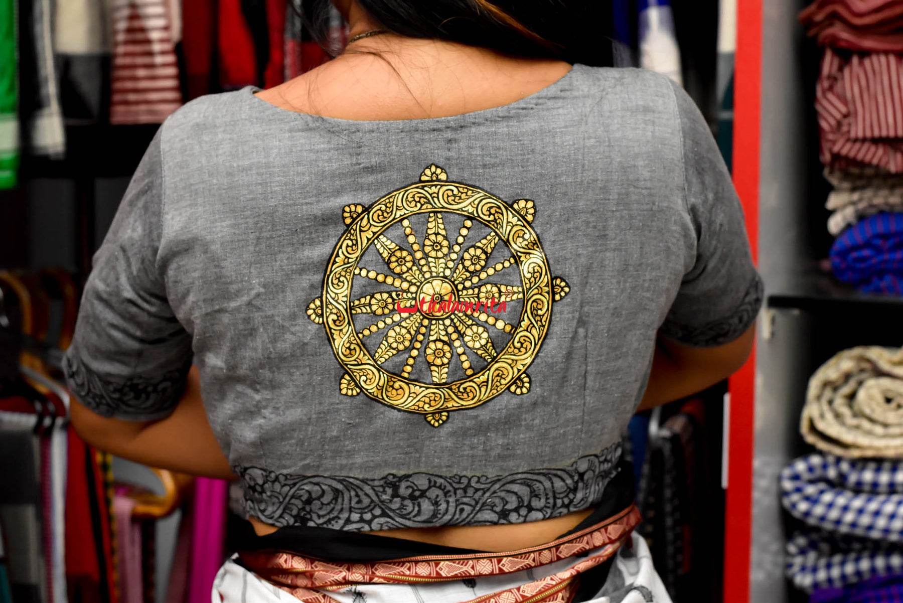 Grey Konark Chakra Pattachitra (Blouse)