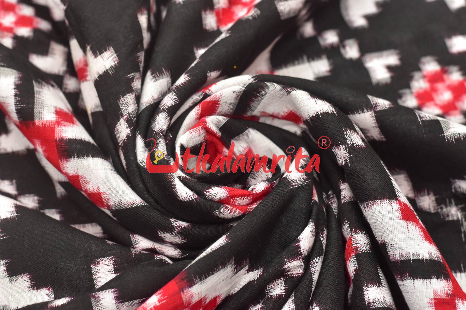 Black Red Double Ikat Sambalpuri Cotton (Fabric)