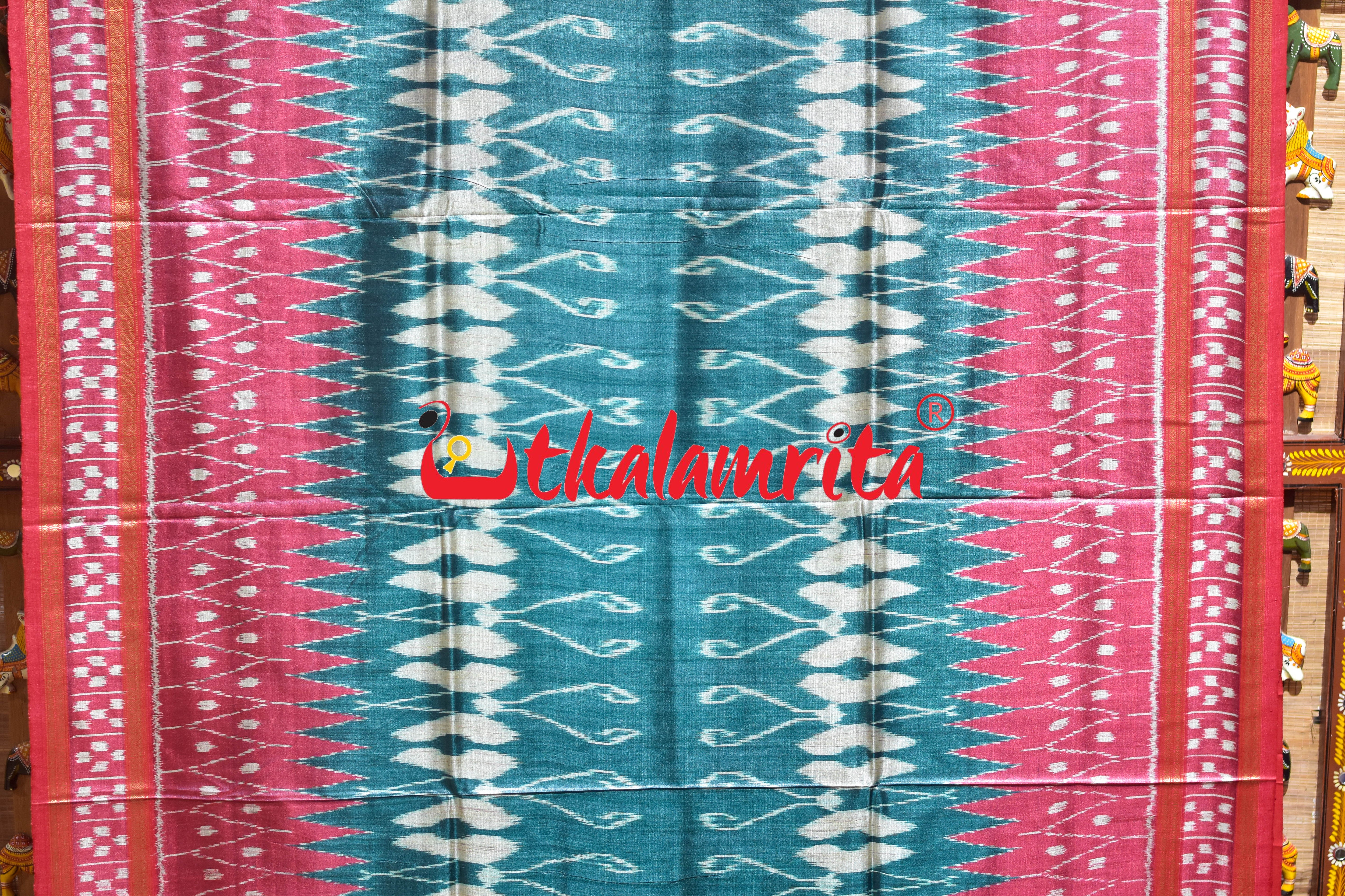 Body Ikat Pasapali Border Sea Green Red Gopalpur Tussar Silk Saree