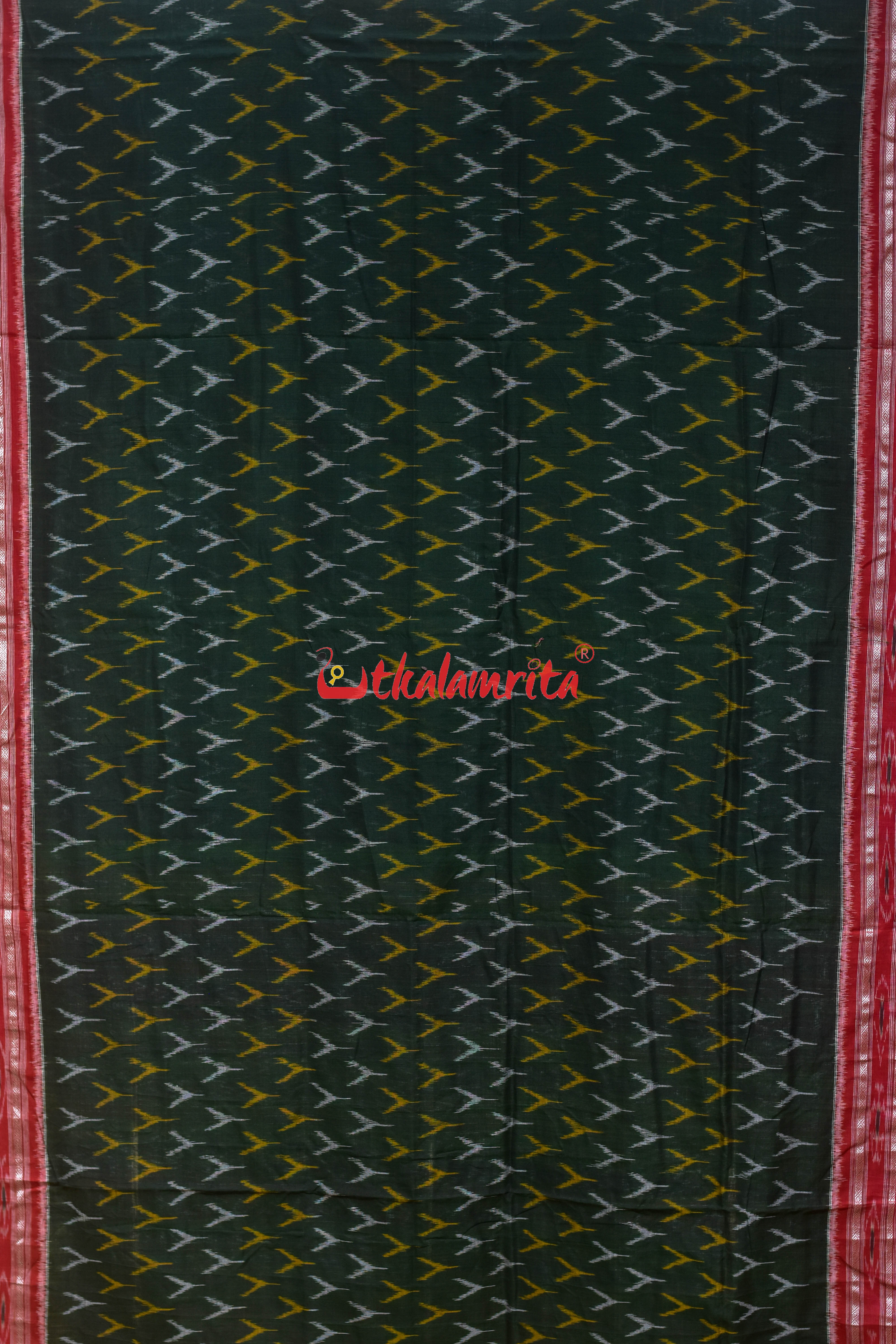 Bottle Green Red Duba Khandua Cotton Saree