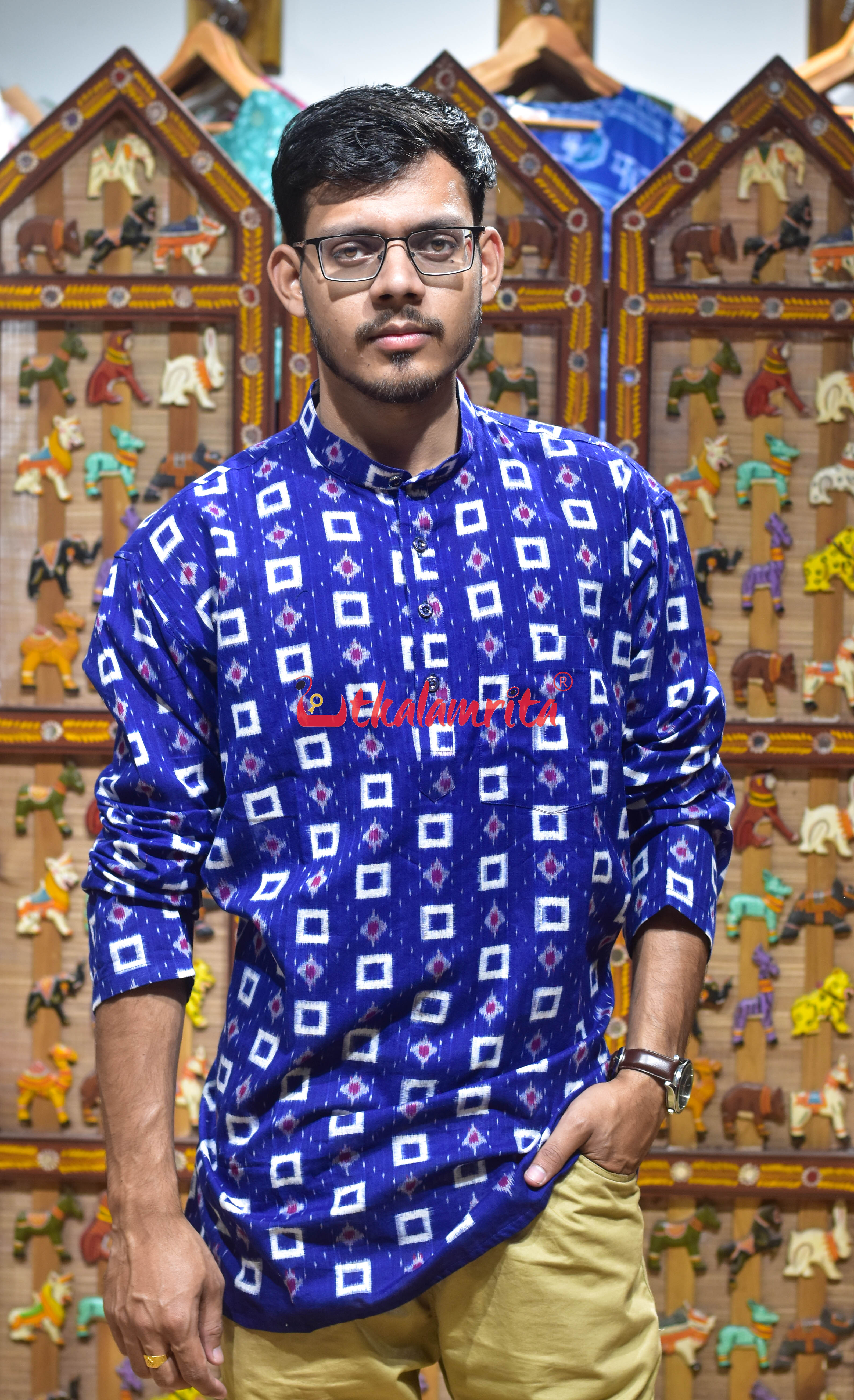 Blue White Dots Kothi (Men's Short Kurta)