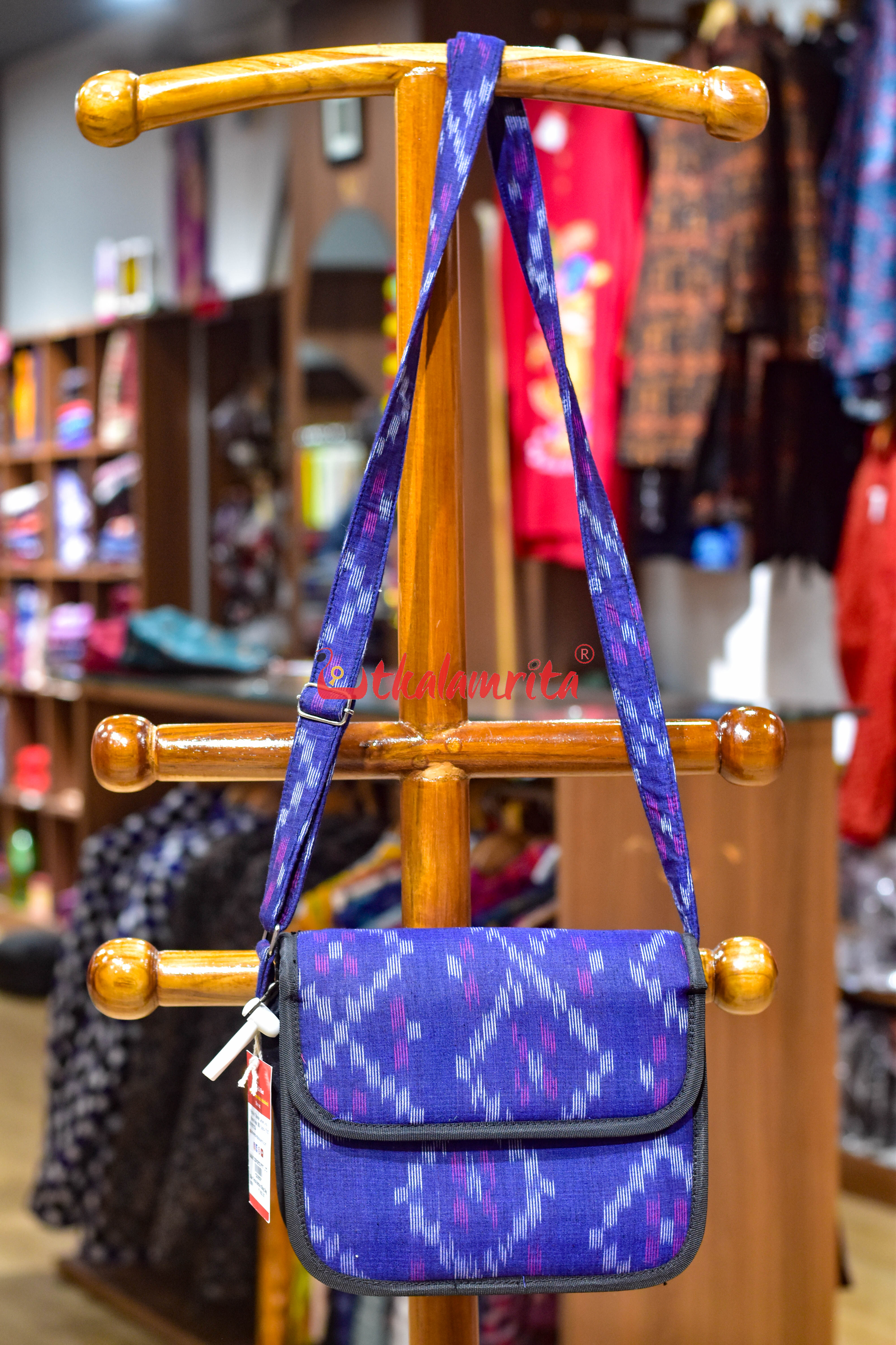 Blue Tetris Button Sling Bag