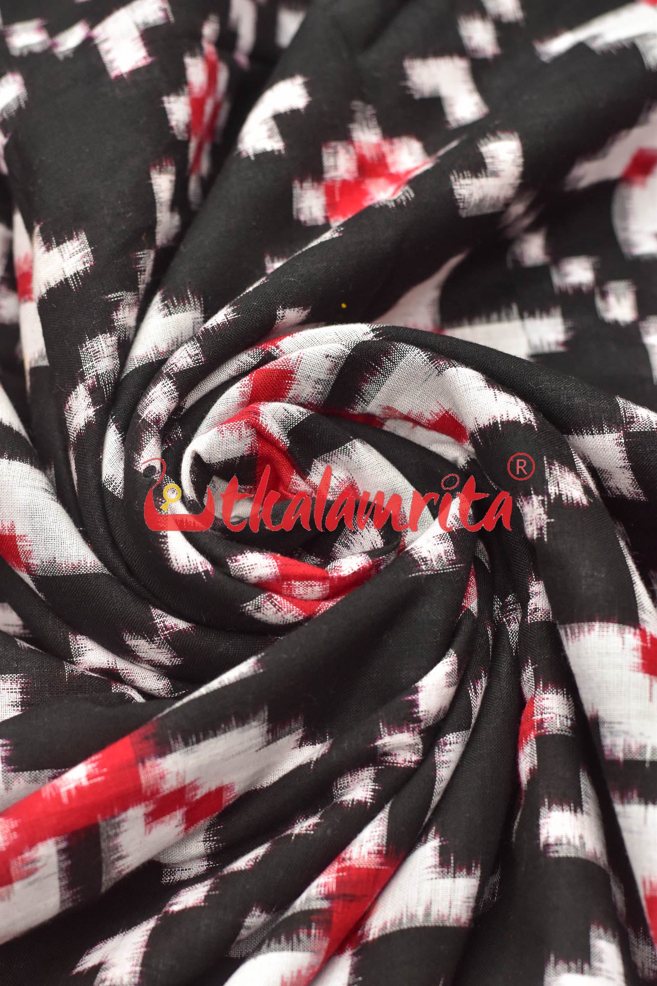 Black Red Double Ikat Sambalpuri Cotton (Fabric)