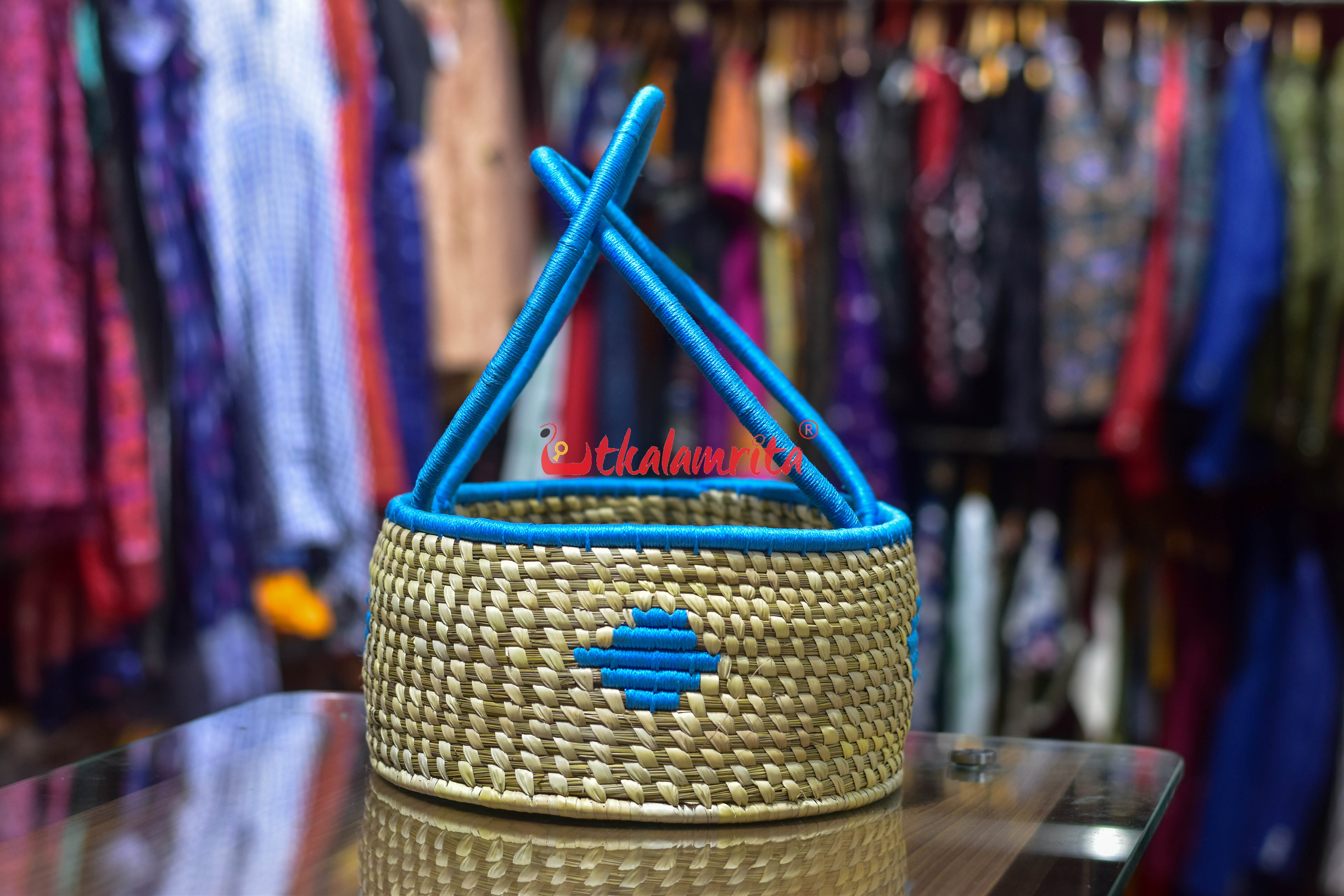 Sabai Grass Flower Basket Big Blue