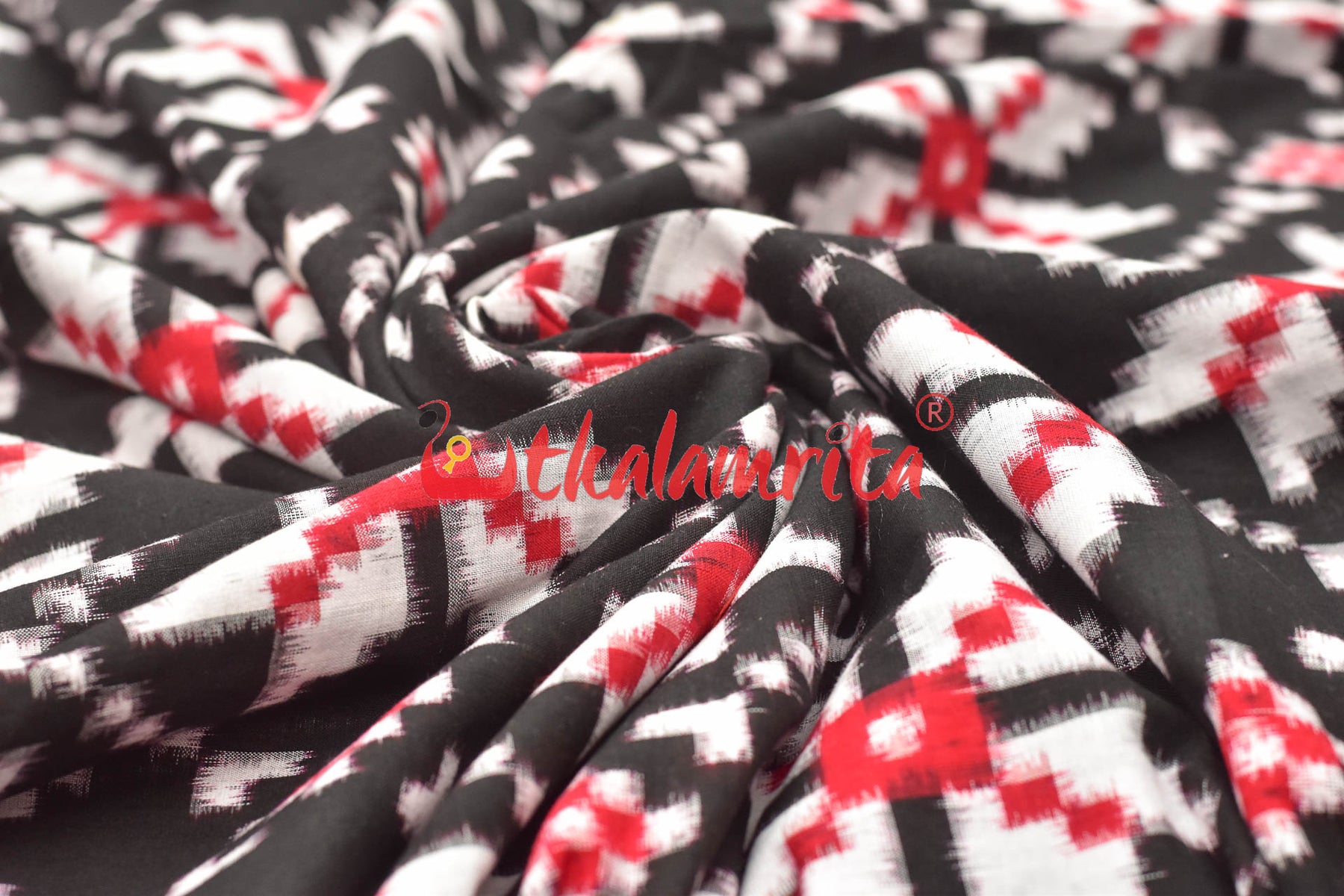 Black Red Double Ikat Sambalpuri Cotton (Fabric)