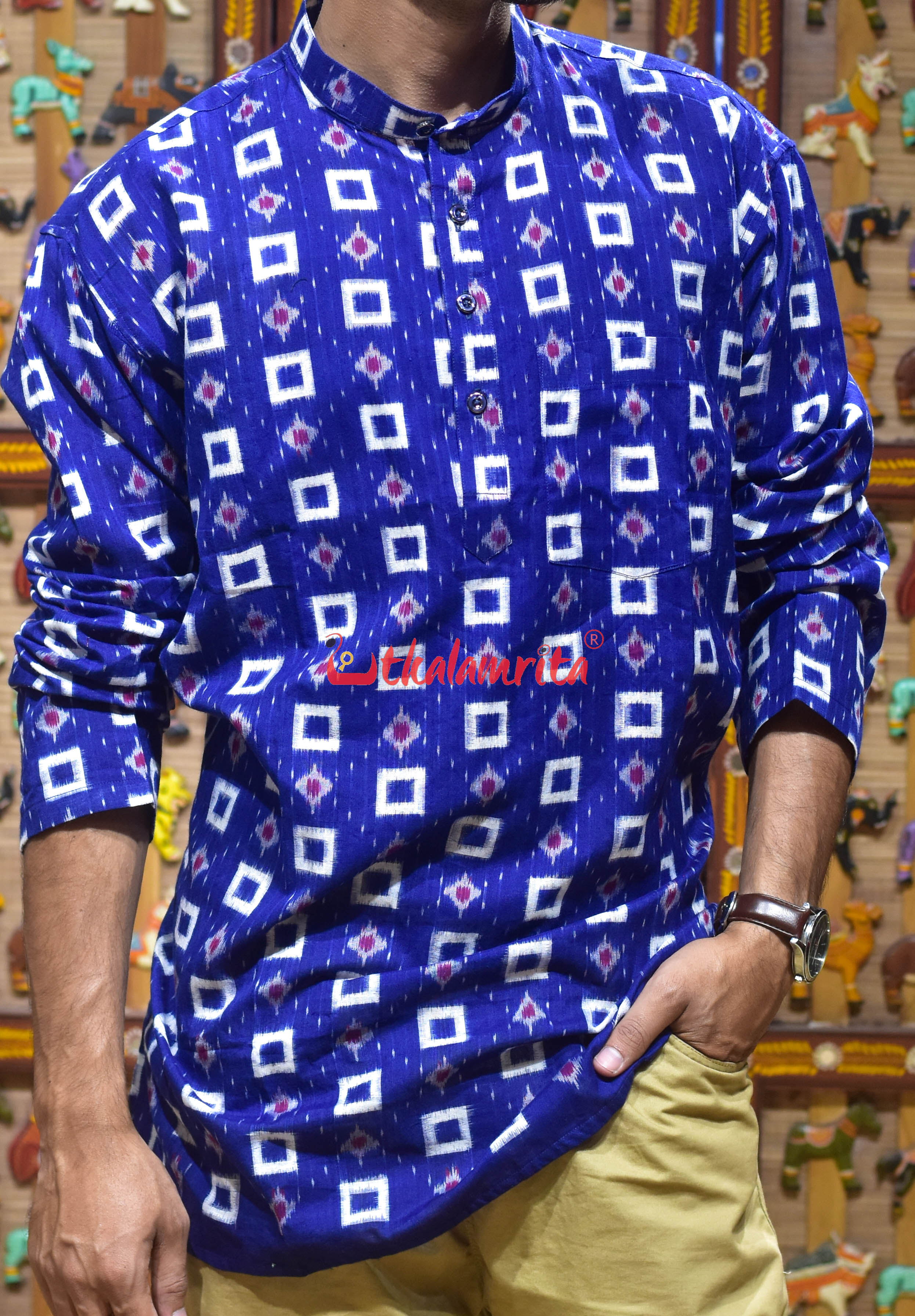 Blue White Dots Kothi (Men's Short Kurta)