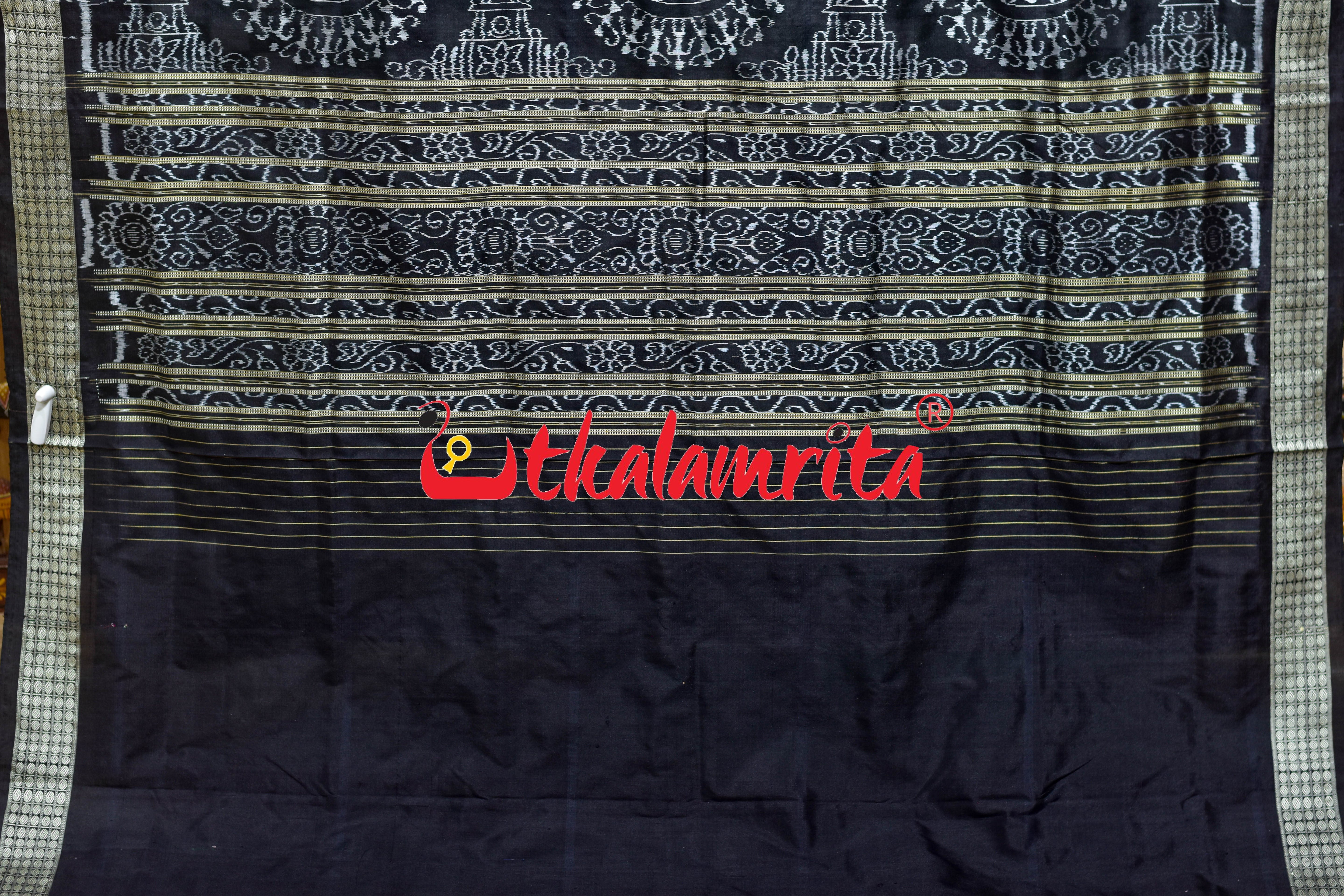 5 Kuthi Green Black White Pasapali Sambalpuri Silk Saree