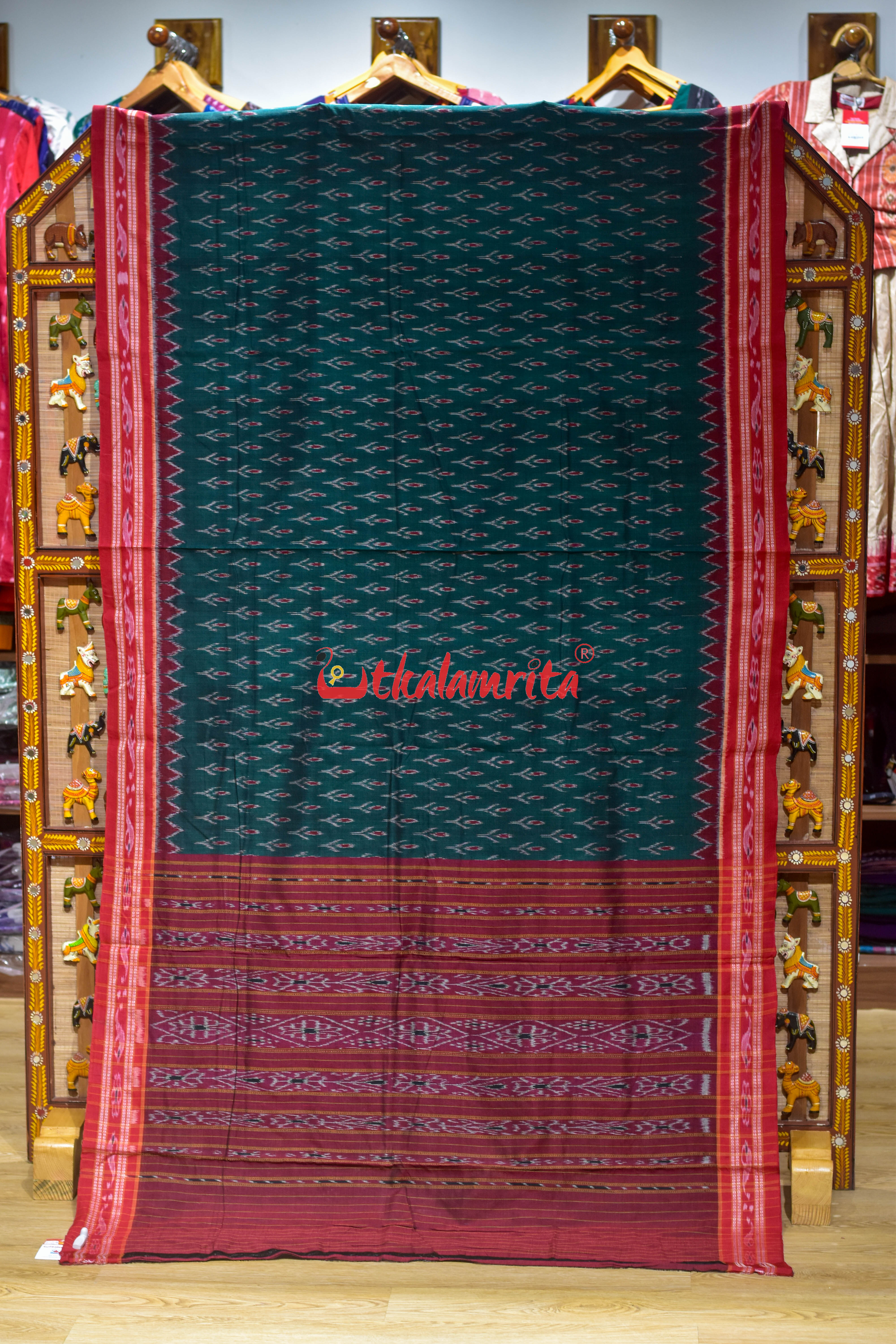 Bottle Green Labanga Bandha Khandua Cotton Saree