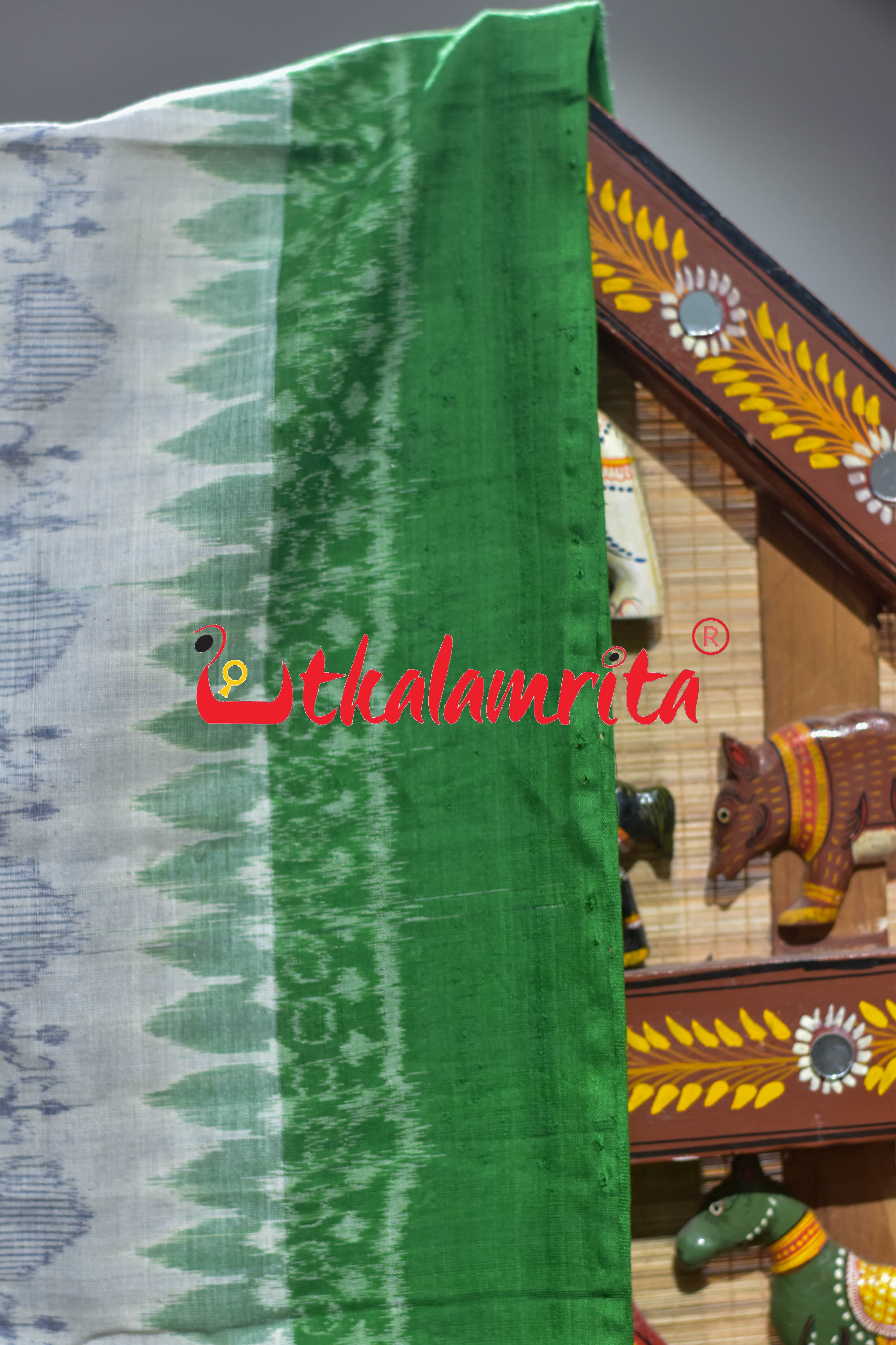 White Green Tribal Sambalpuri Cotton Saree