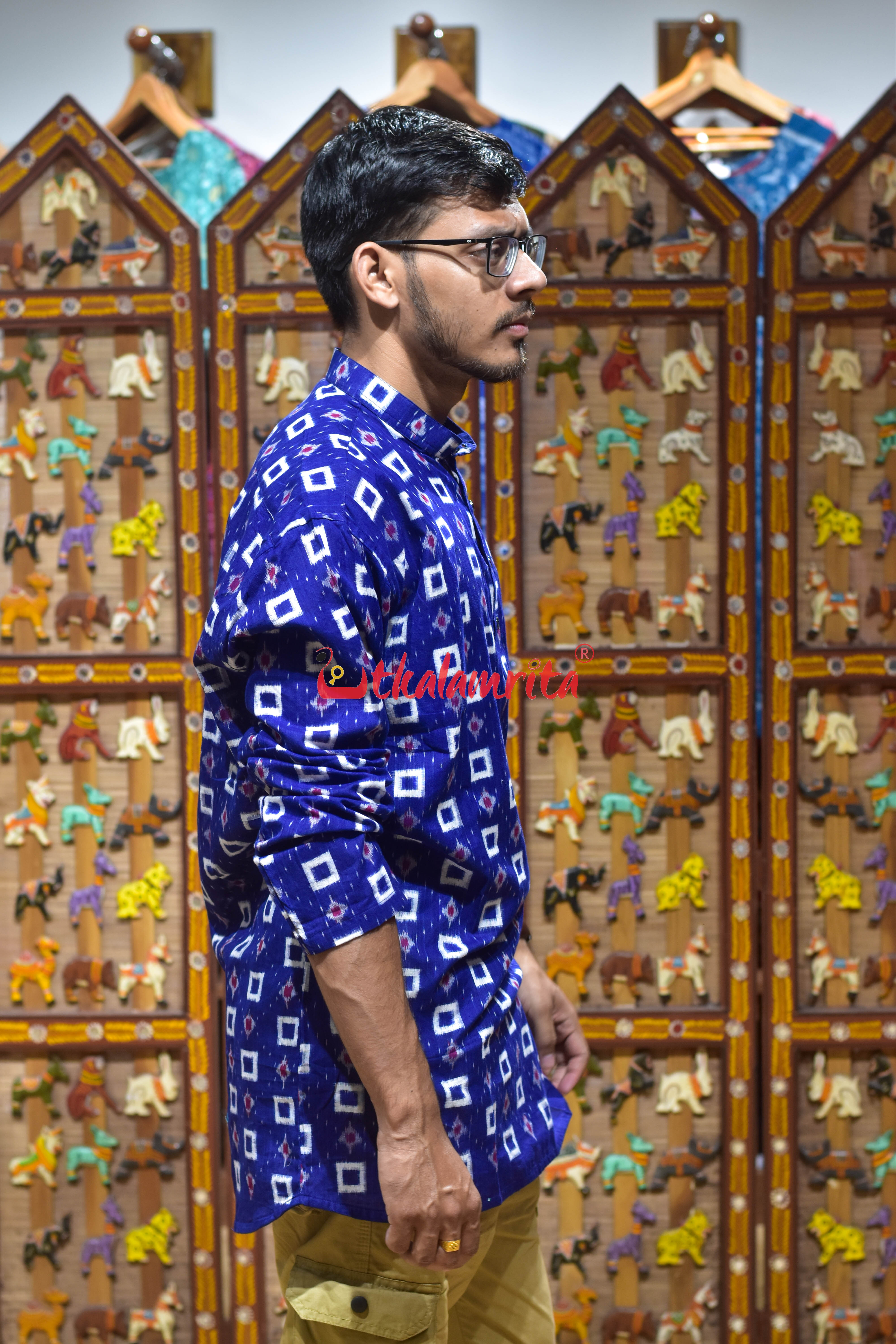 Blue White Dots Kothi (Men's Short Kurta)