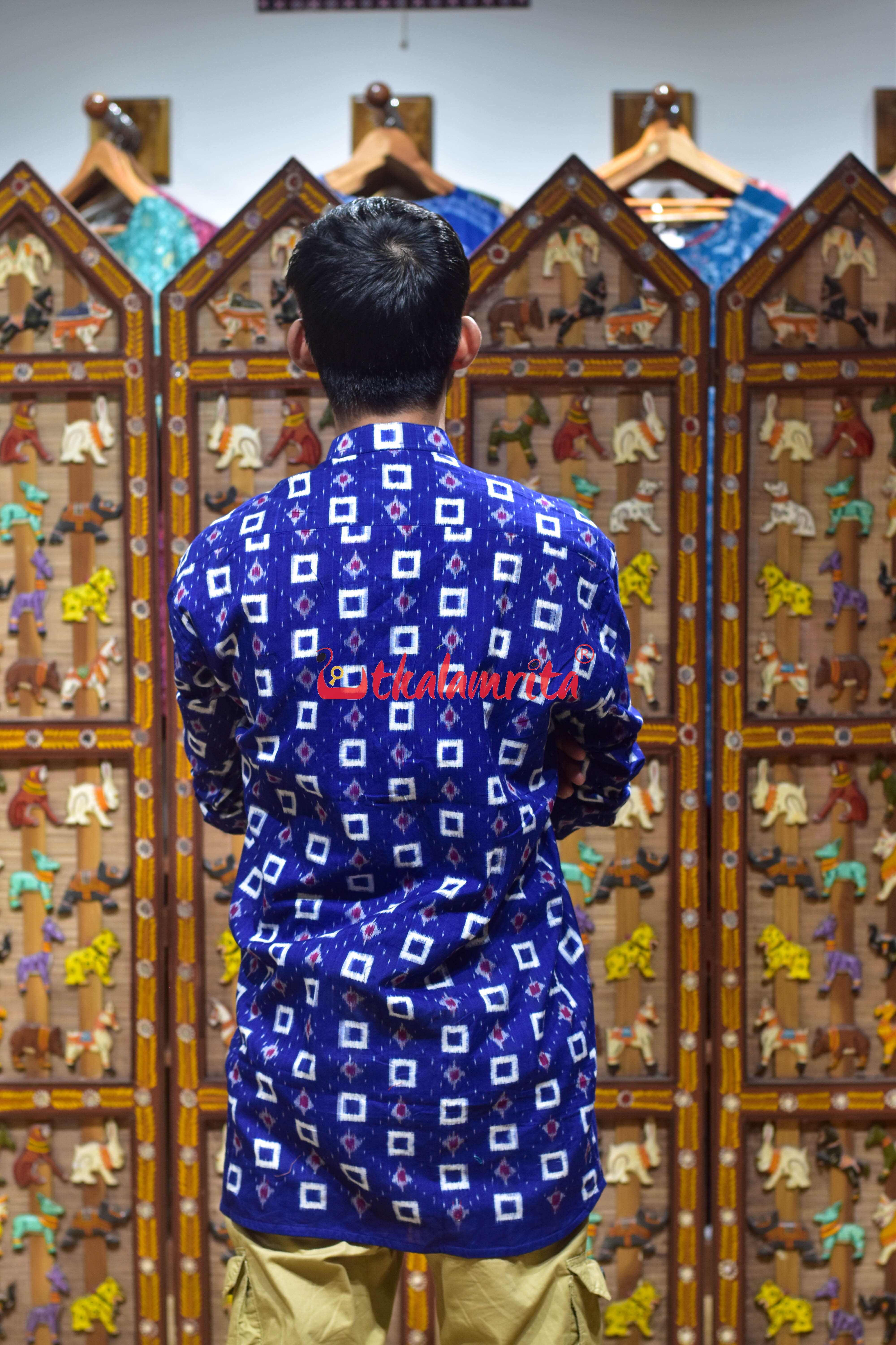 Blue White Dots Kothi (Men's Short Kurta)
