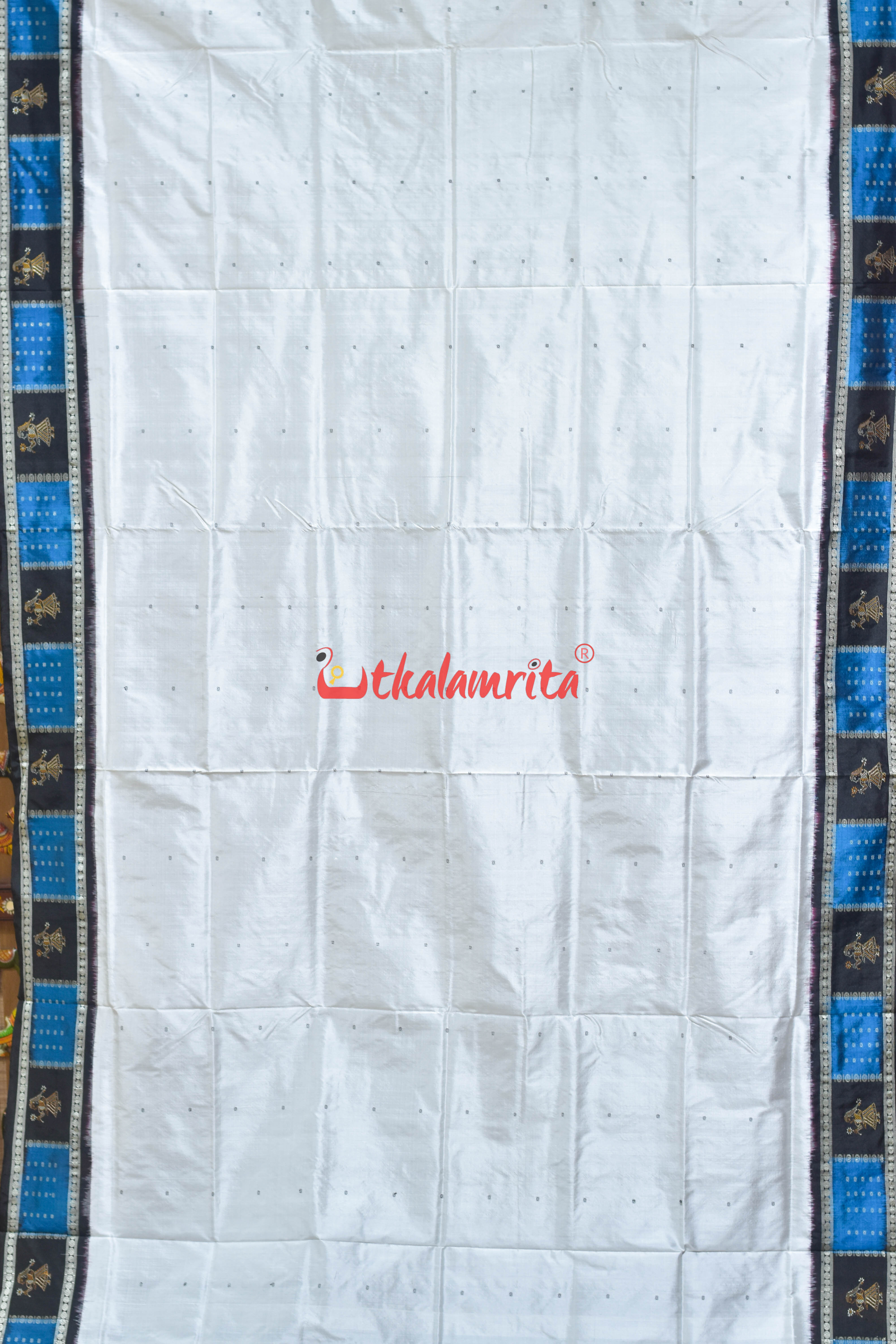 White with Black Doll Border Bomkai Silk Saree