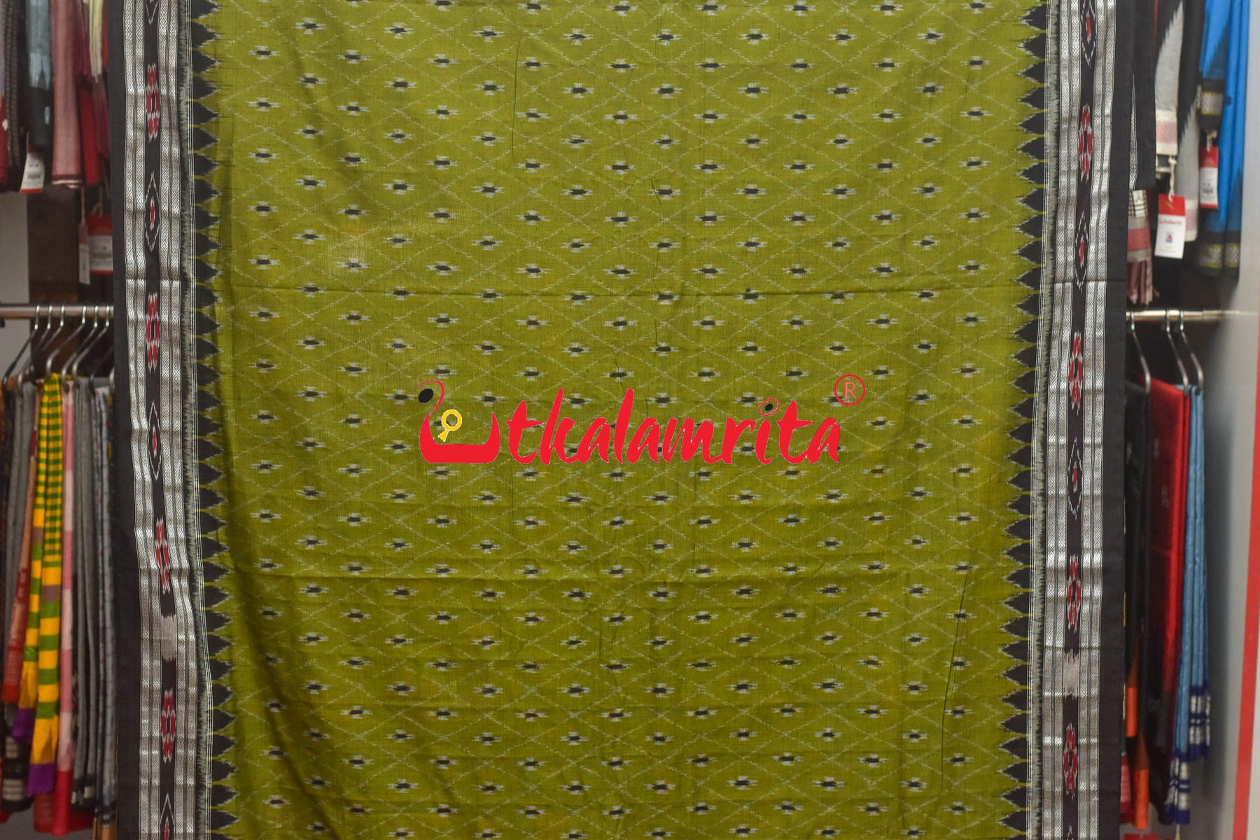 Olive Thikiri Phula Khandua Cotton Saree