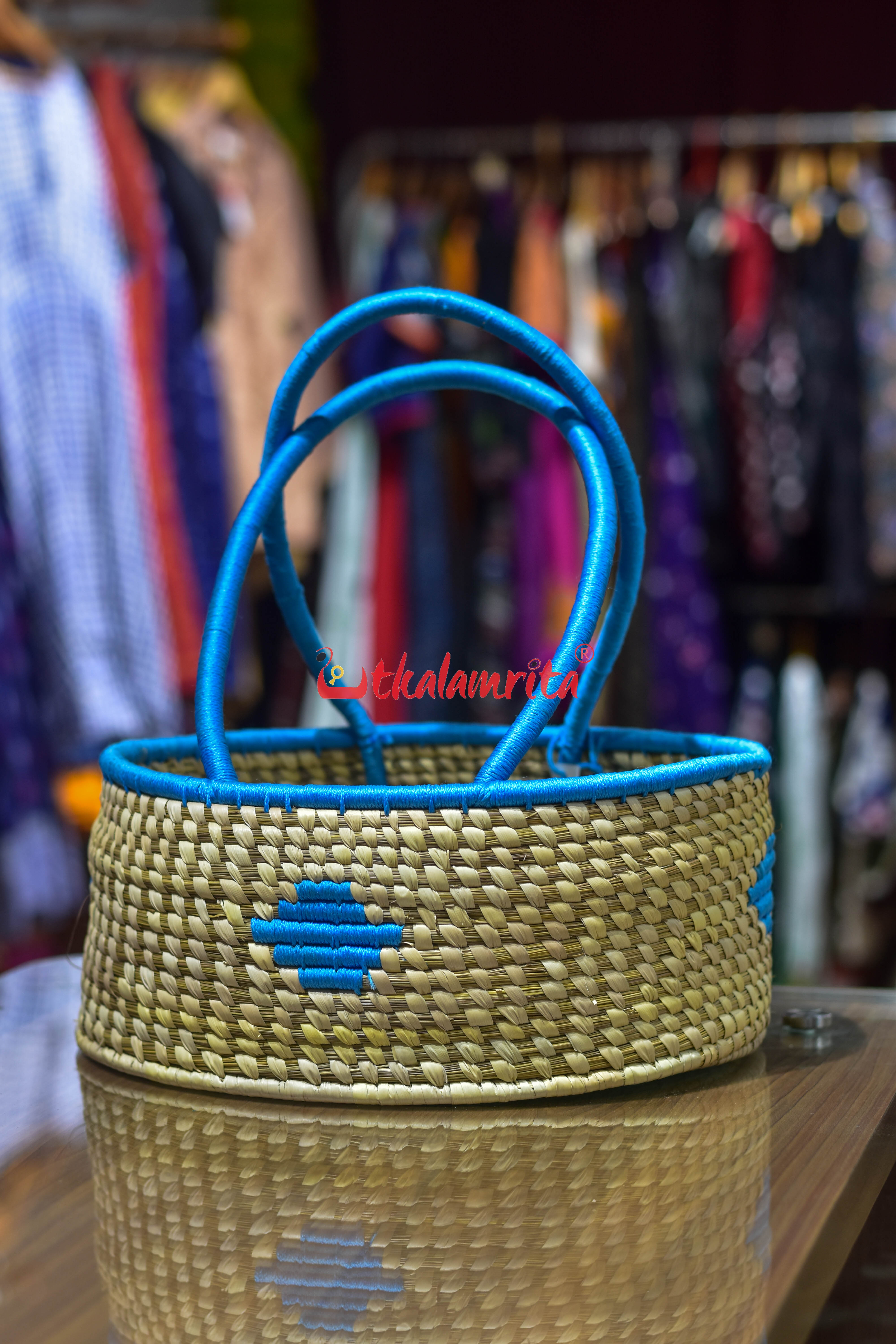 Sabai Grass Flower Basket Big Blue