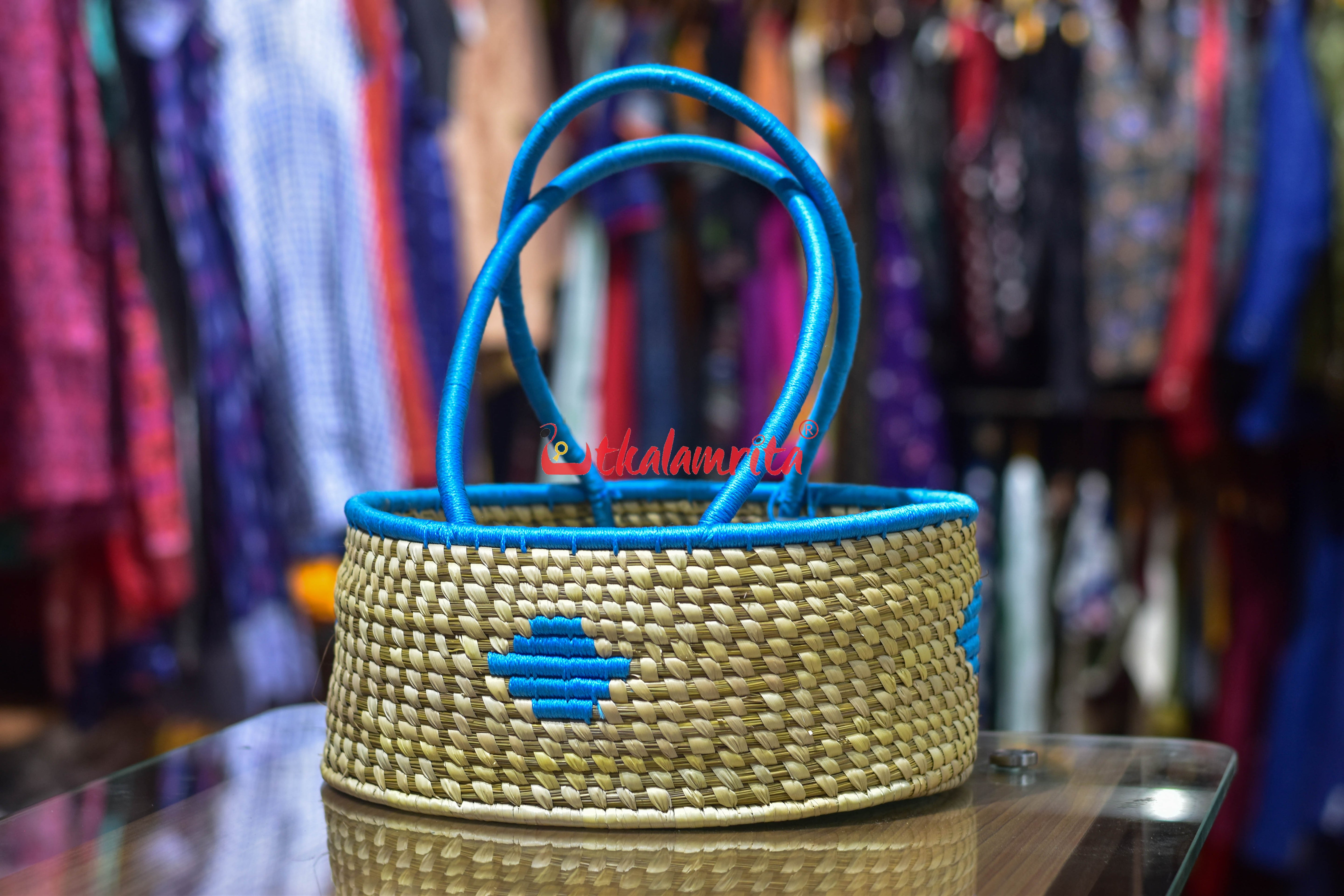 Sabai Grass Flower Basket Big Blue