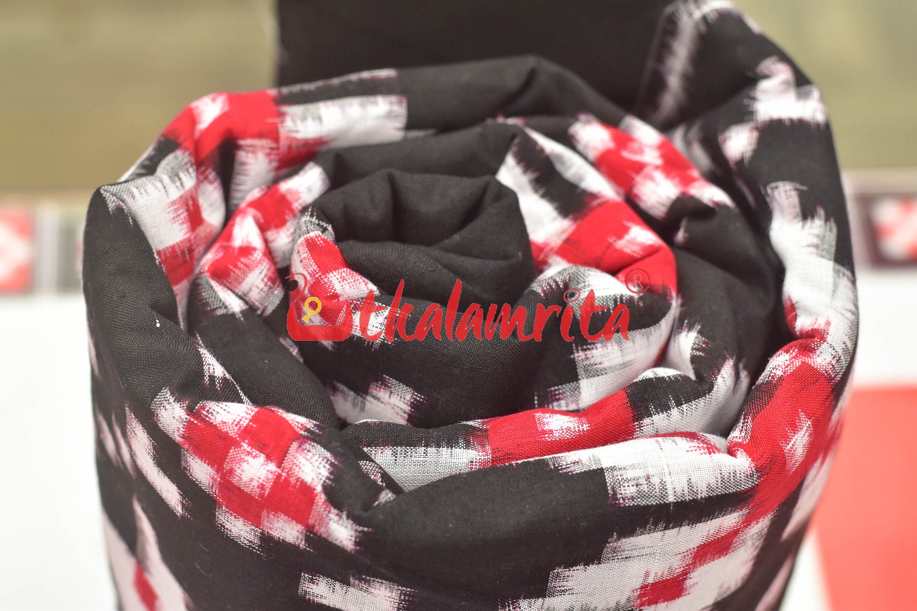 Black Red Double Ikat Sambalpuri Cotton (Fabric)