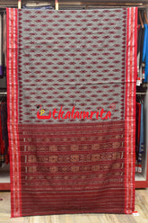 Grey Maroon Body Bandha Khandua Cotton Saree