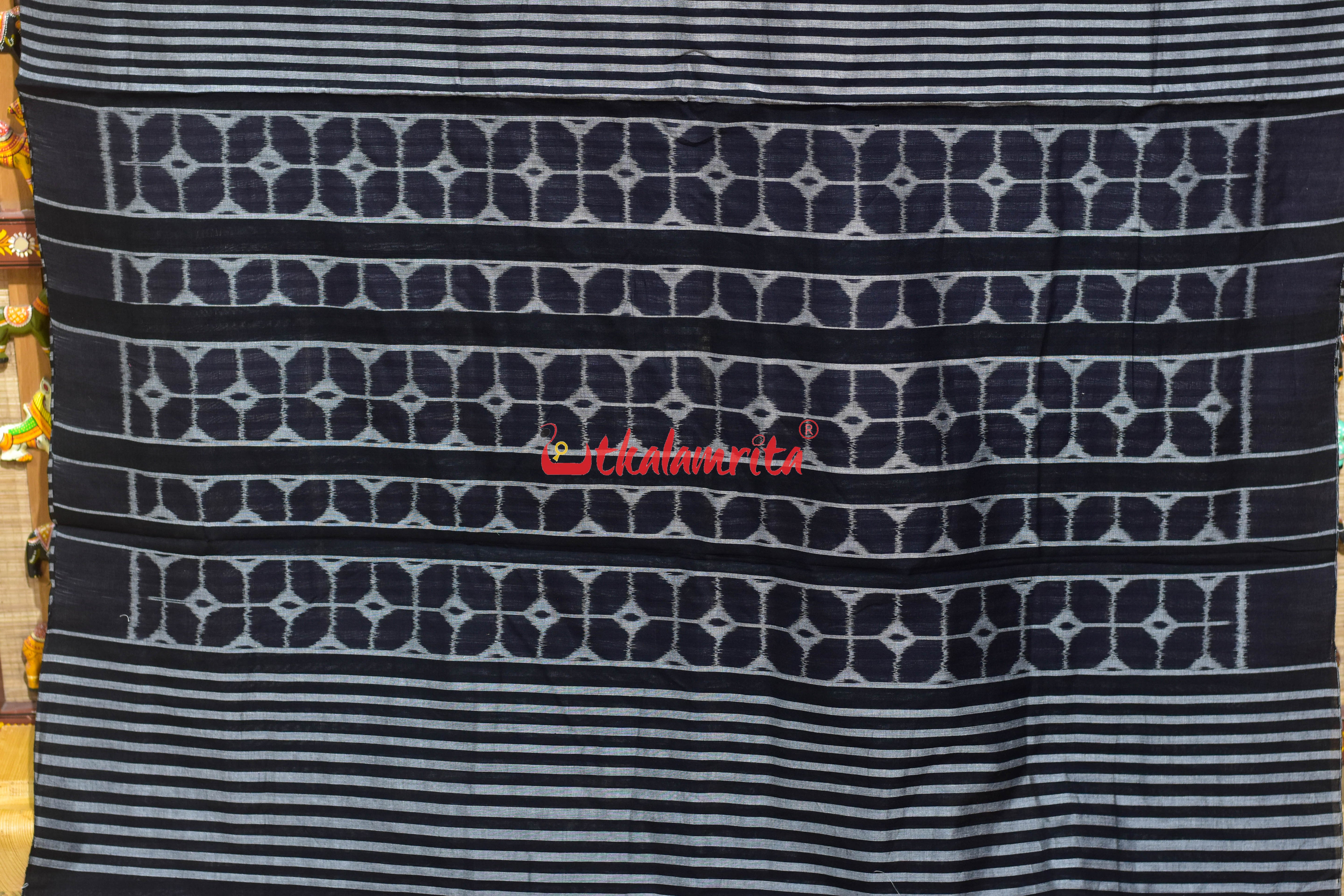 9D Single Ikat Pasapali Grey Maroon Cotton Saree