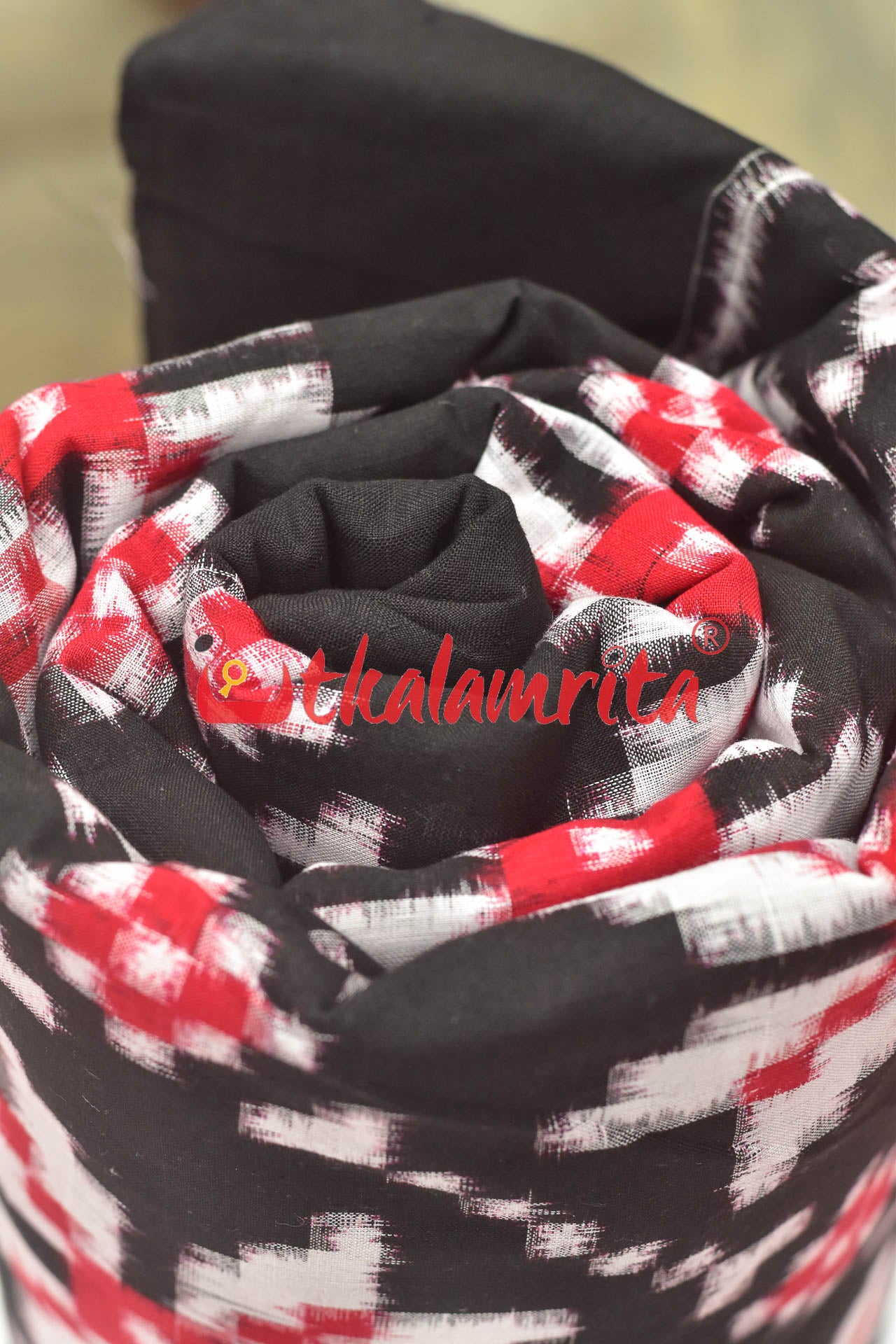 Black Red Double Ikat Sambalpuri Cotton (Fabric)