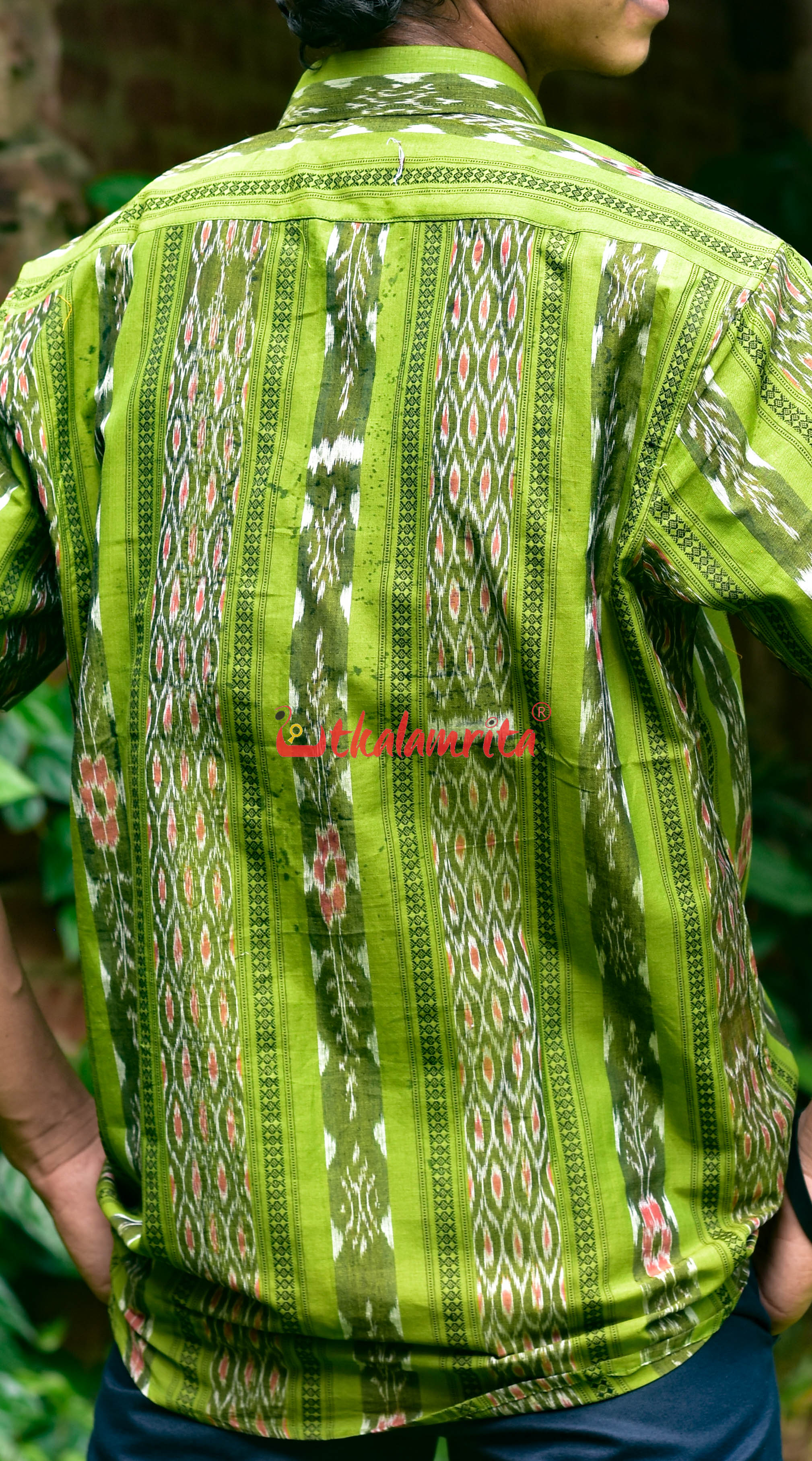Mehendi Green Flower Ikat (Mens' Half Shirt)