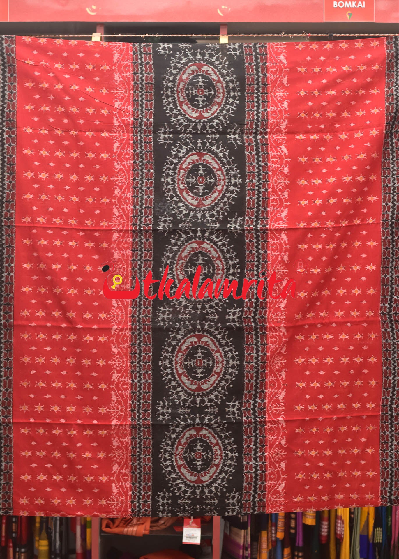 Tribal Chakra Jhoti Red Black Sambalpuri Cotton Dress Set