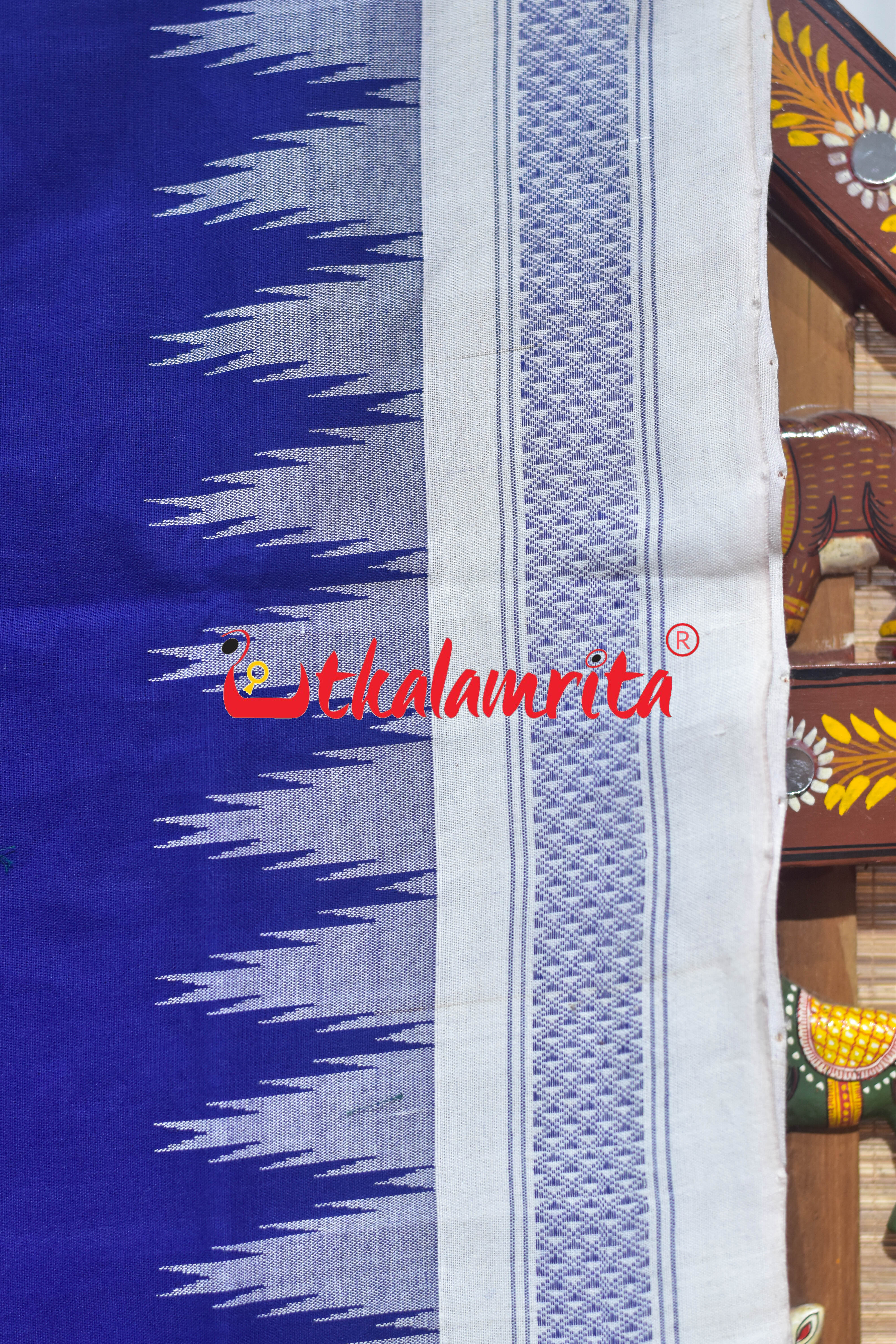 Blue White Border Ganjam Bomkai Cotton Saree