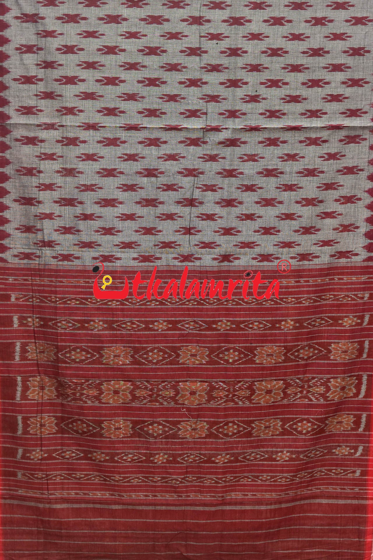 Grey Maroon Body Bandha Khandua Cotton Saree