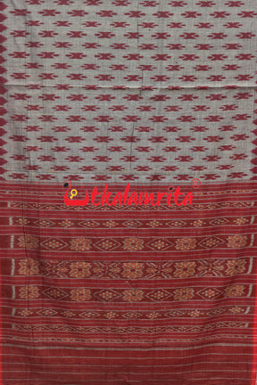 Grey Maroon Body Bandha Khandua Cotton Saree