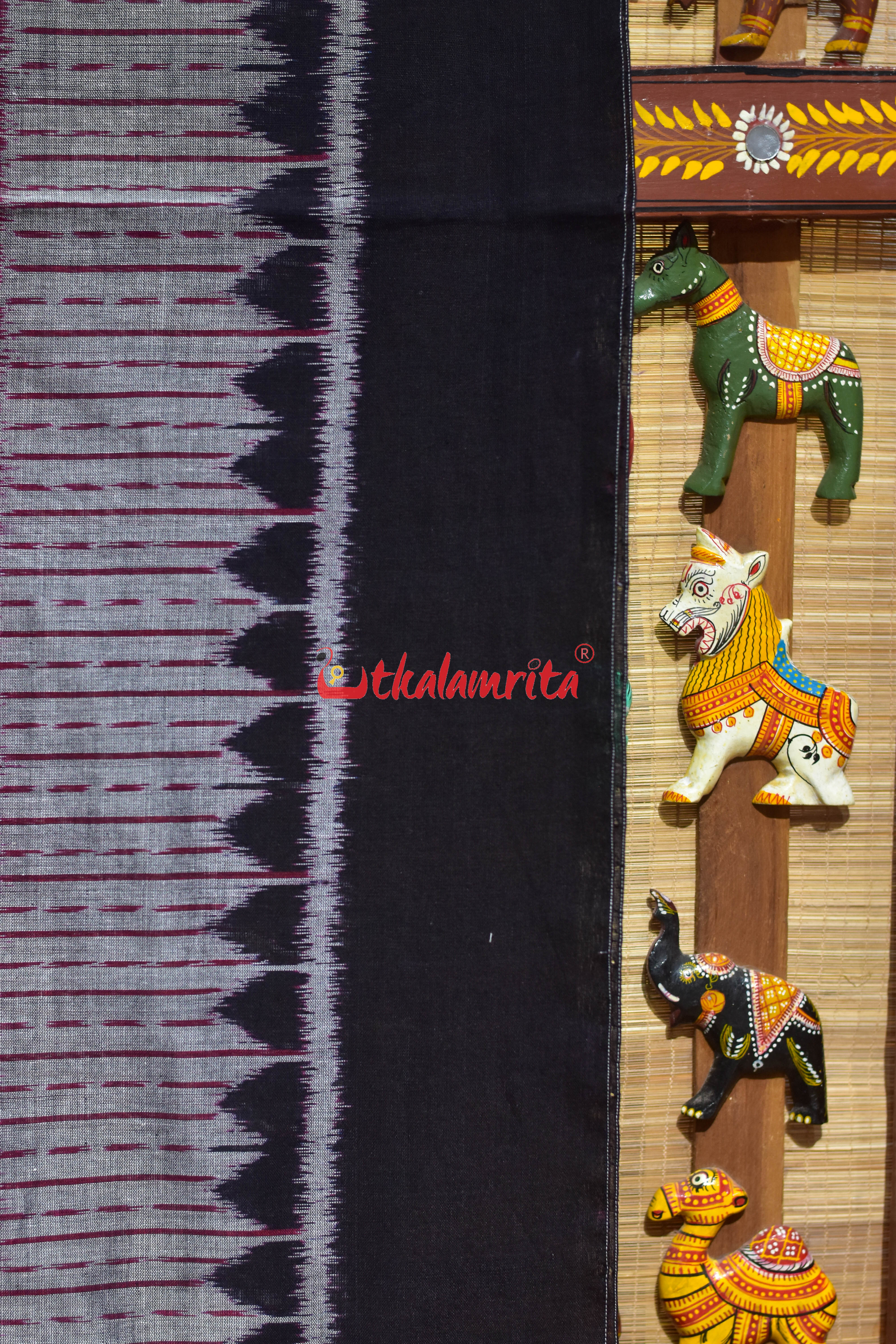 9D Single Ikat Pasapali Grey Maroon Cotton Saree