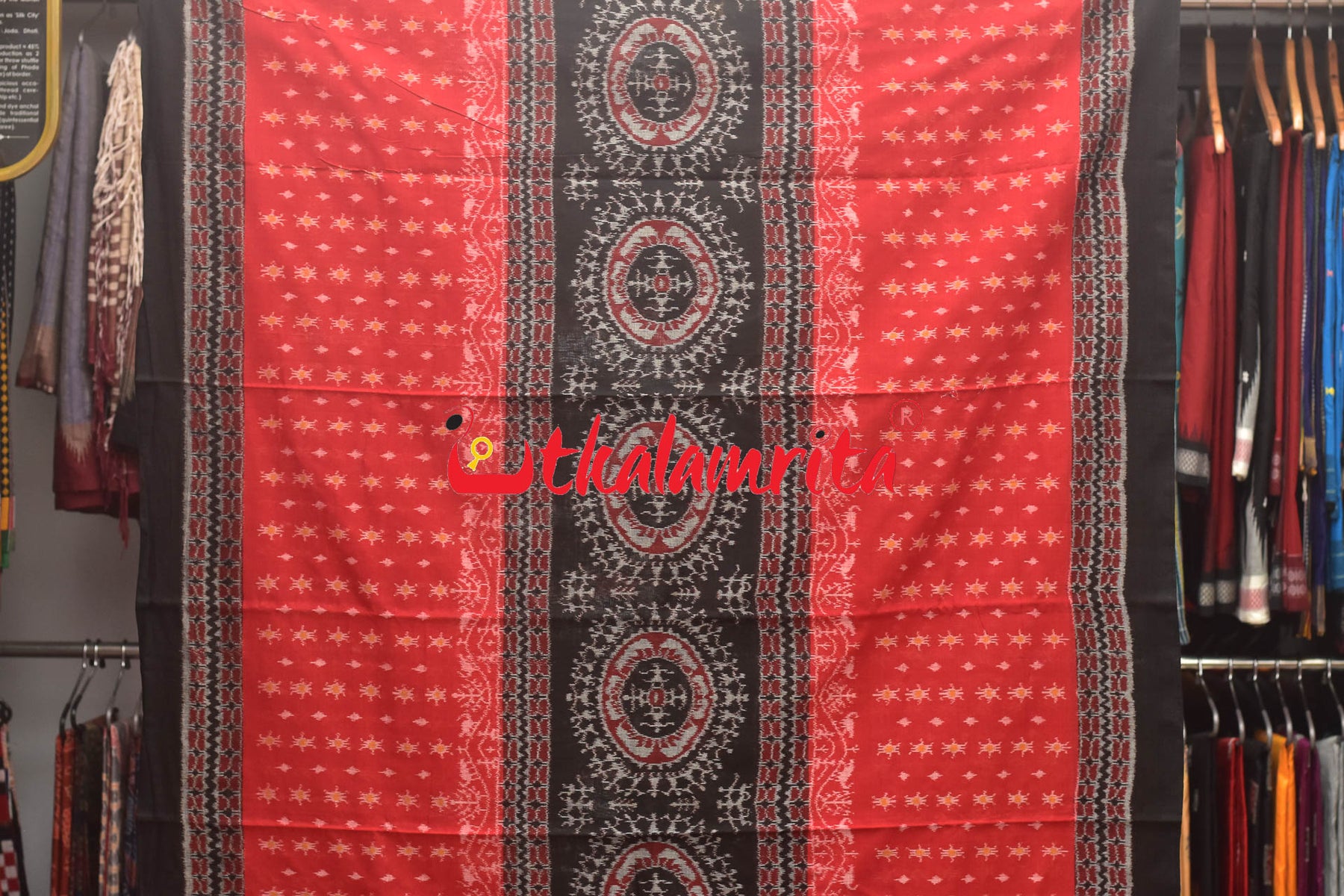 Tribal Chakra Jhoti Red Black Sambalpuri Cotton Dress Set