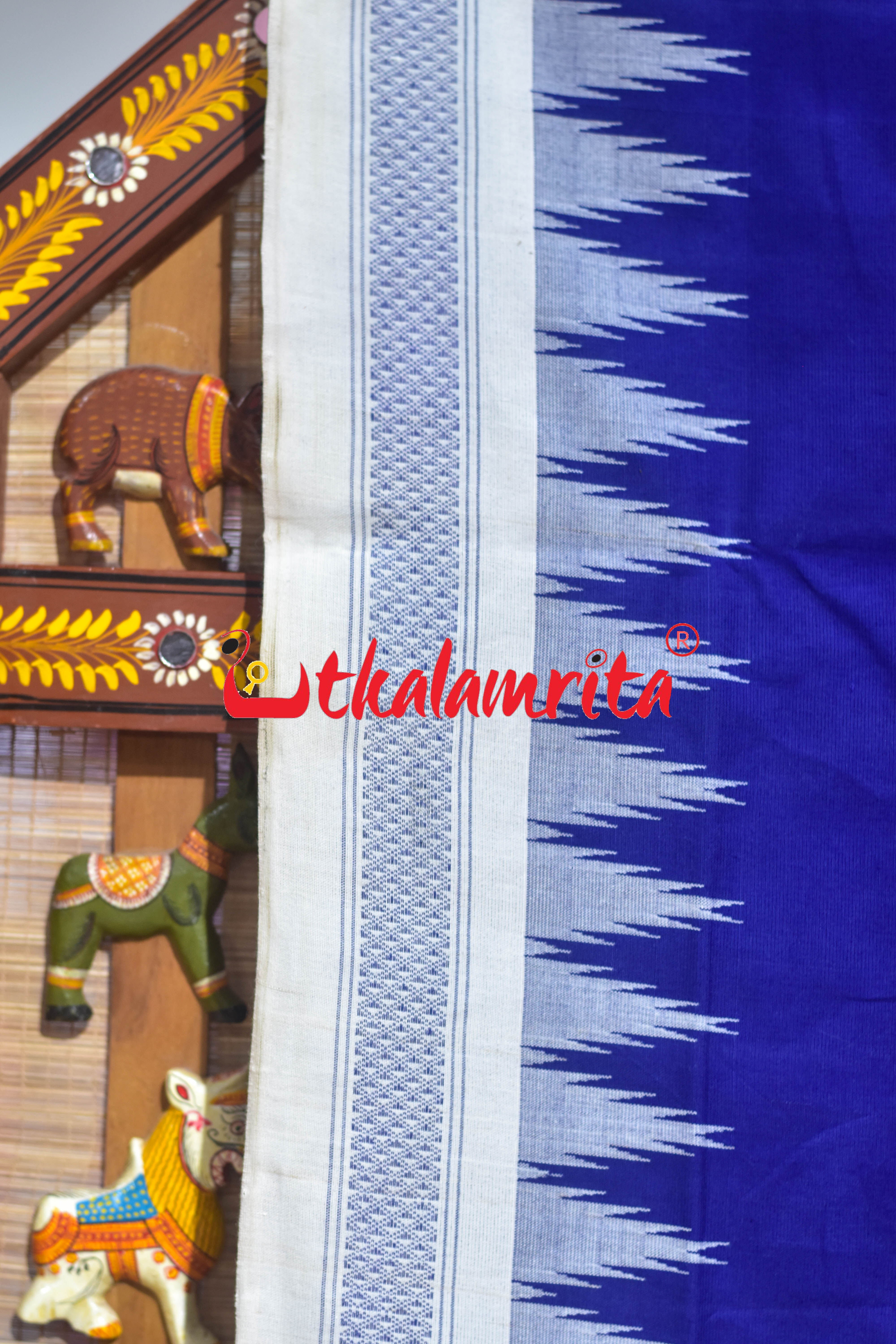 Blue White Border Ganjam Bomkai Cotton Saree