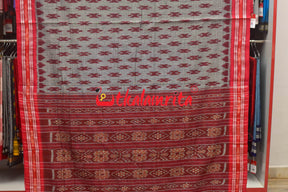 Grey Maroon Body Bandha Khandua Cotton Saree