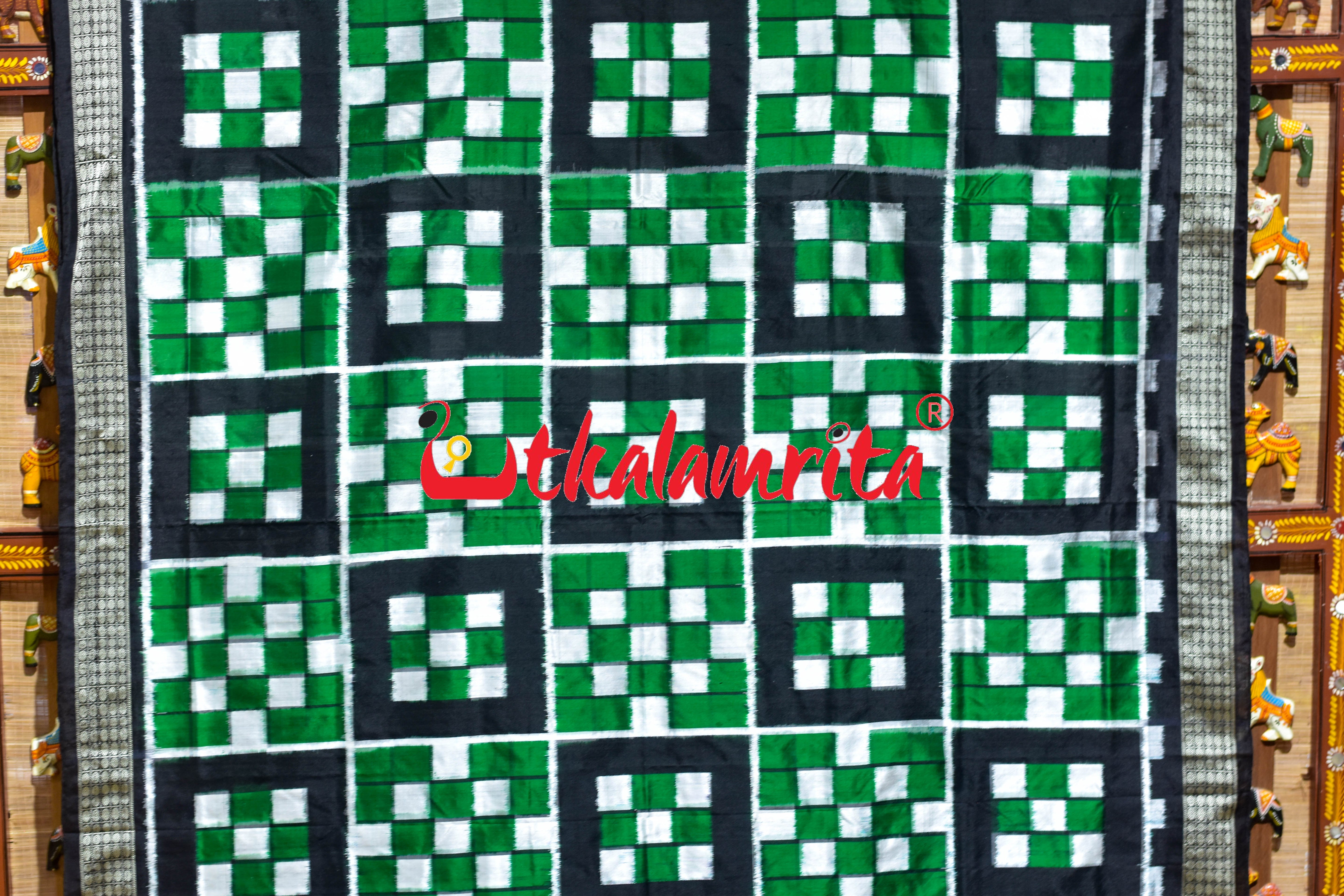5 Kuthi Green Black White Pasapali Sambalpuri Silk Saree