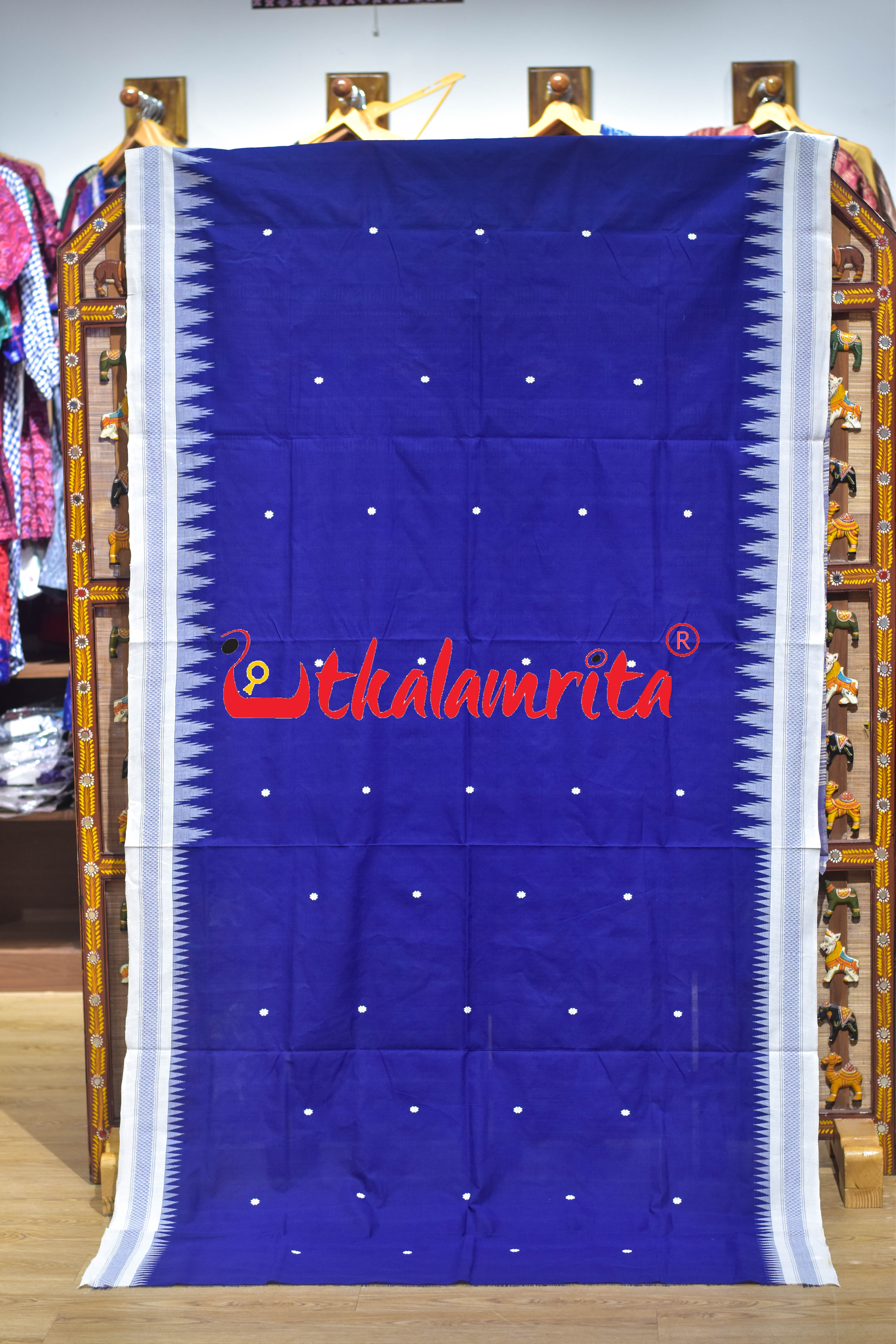 Blue White Border Ganjam Bomkai Cotton Saree