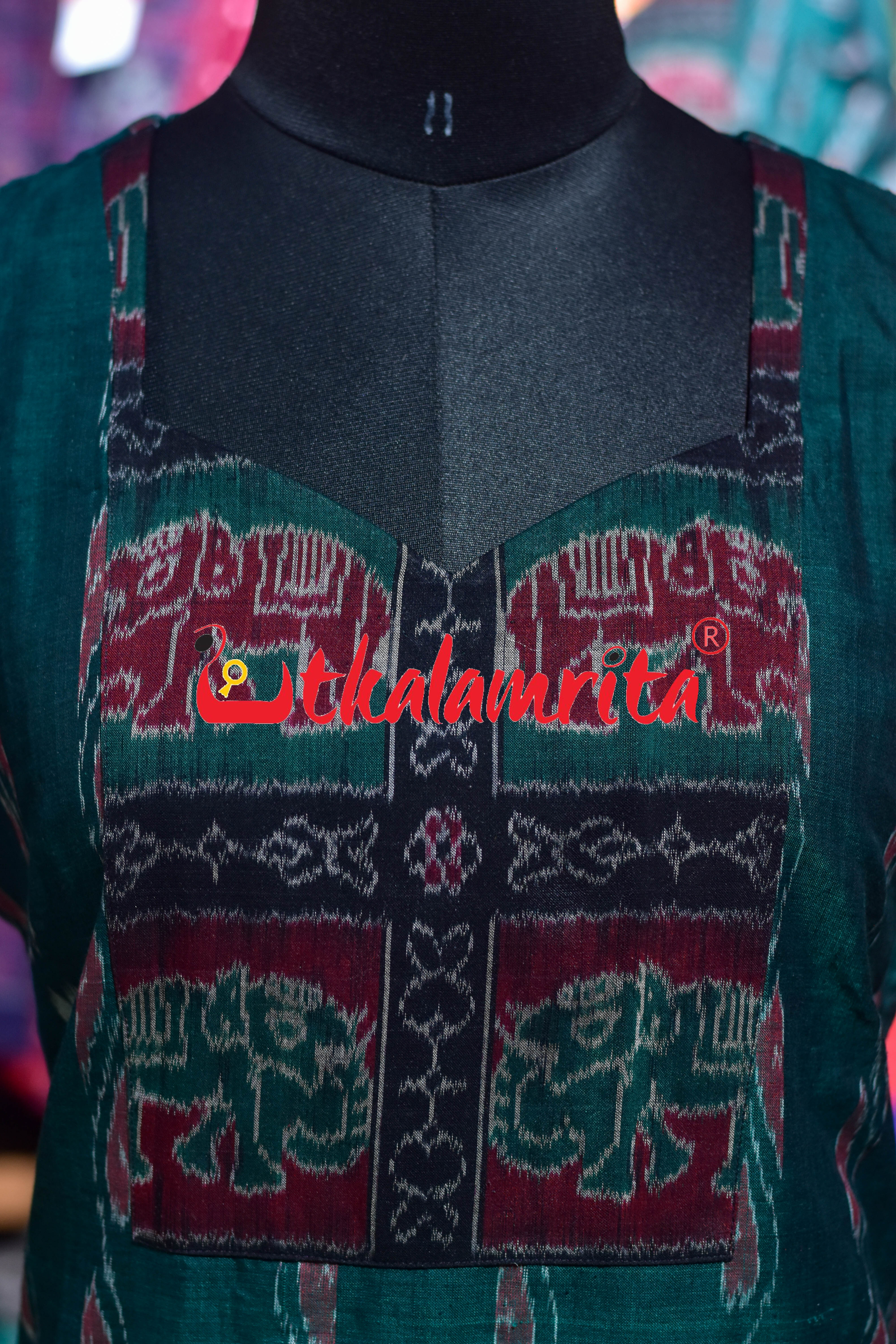 Green Sankha Double Elephant Lines (Ladies' Kurti)