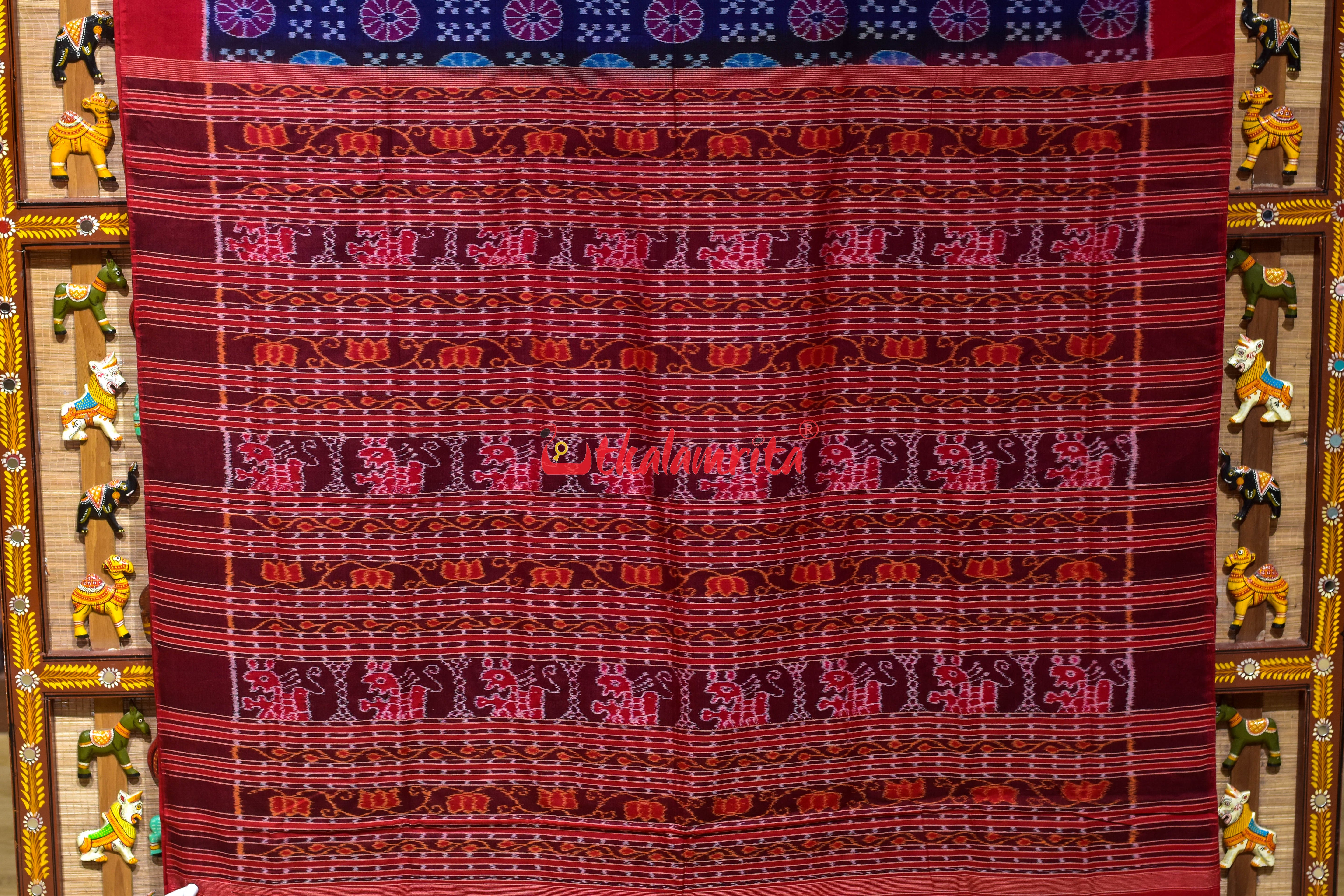 Blue Plain Border Pasapali Sambalpuri Cotton Saree