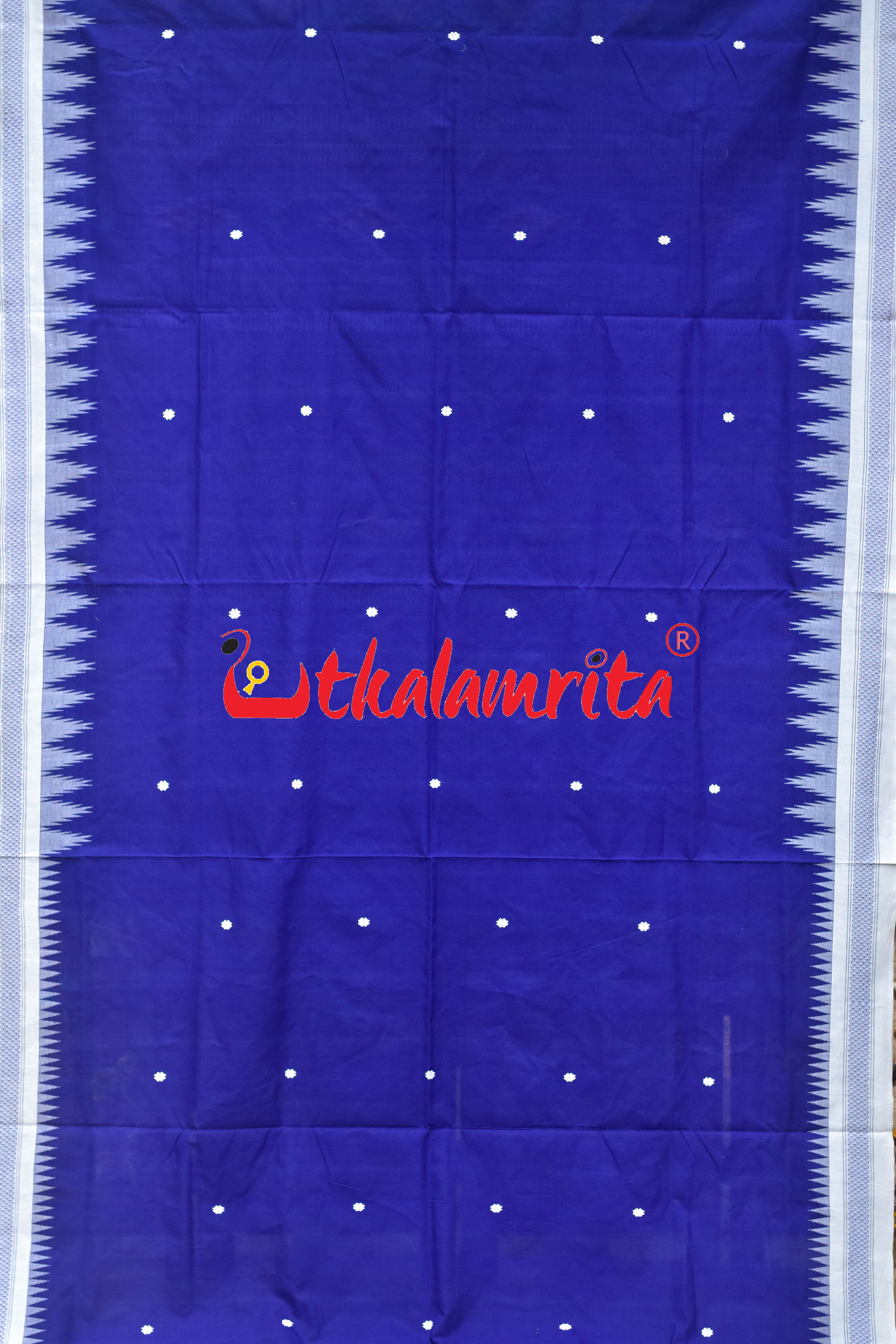 Blue White Border Ganjam Bomkai Cotton Saree