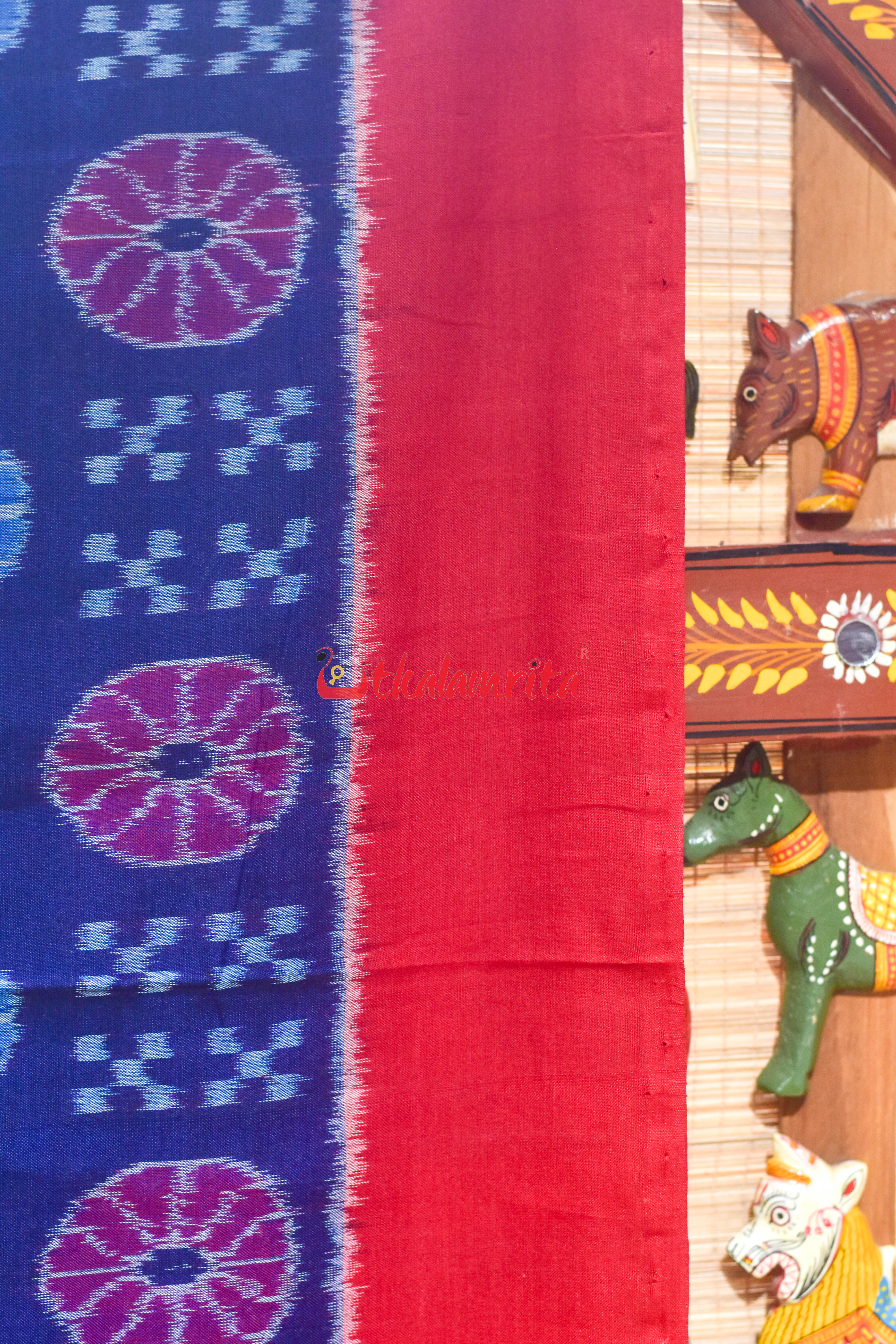 Blue Plain Border Pasapali Sambalpuri Cotton Saree