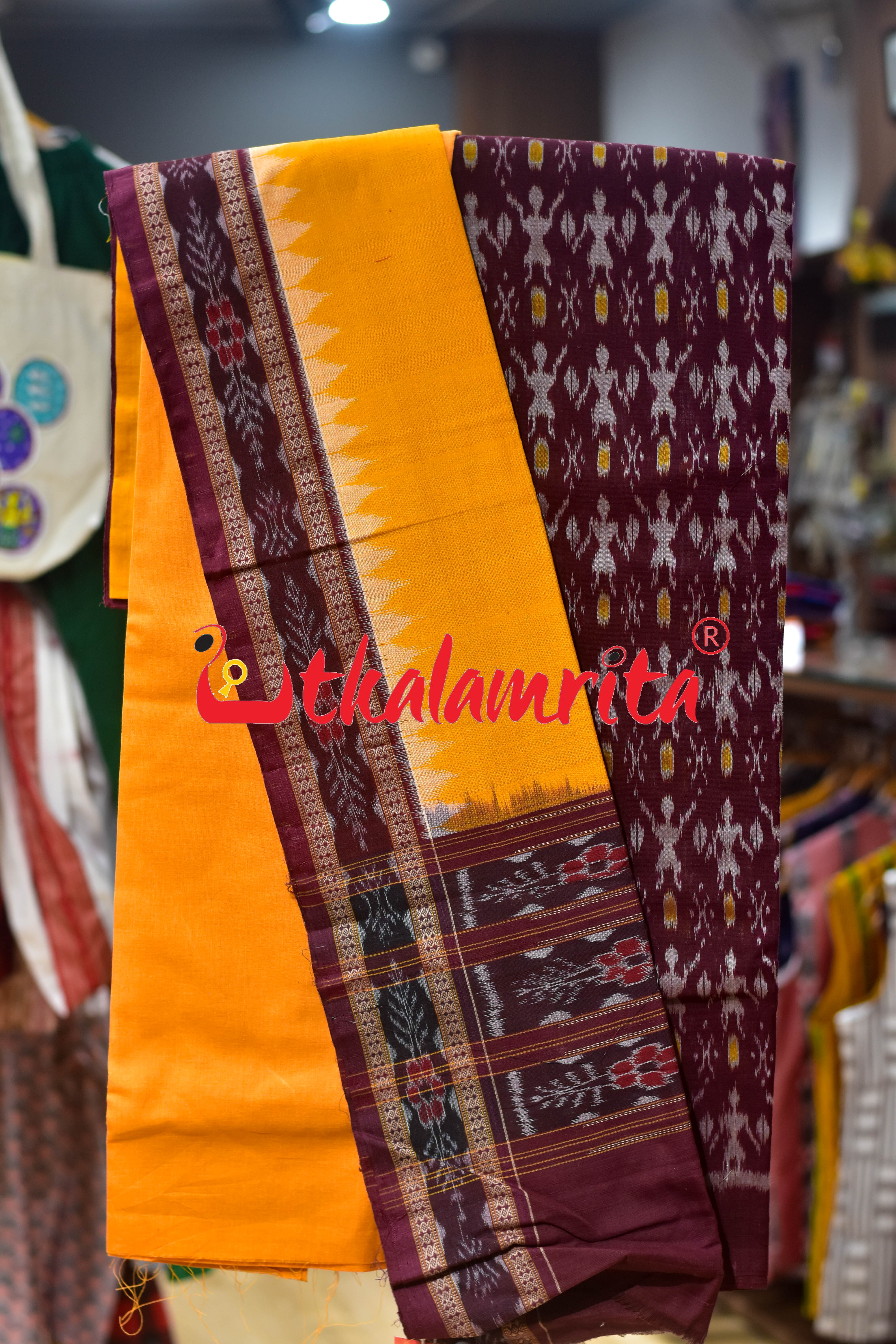 Dark Maroon Yellow Jodi Tribals Cotton Dress Set