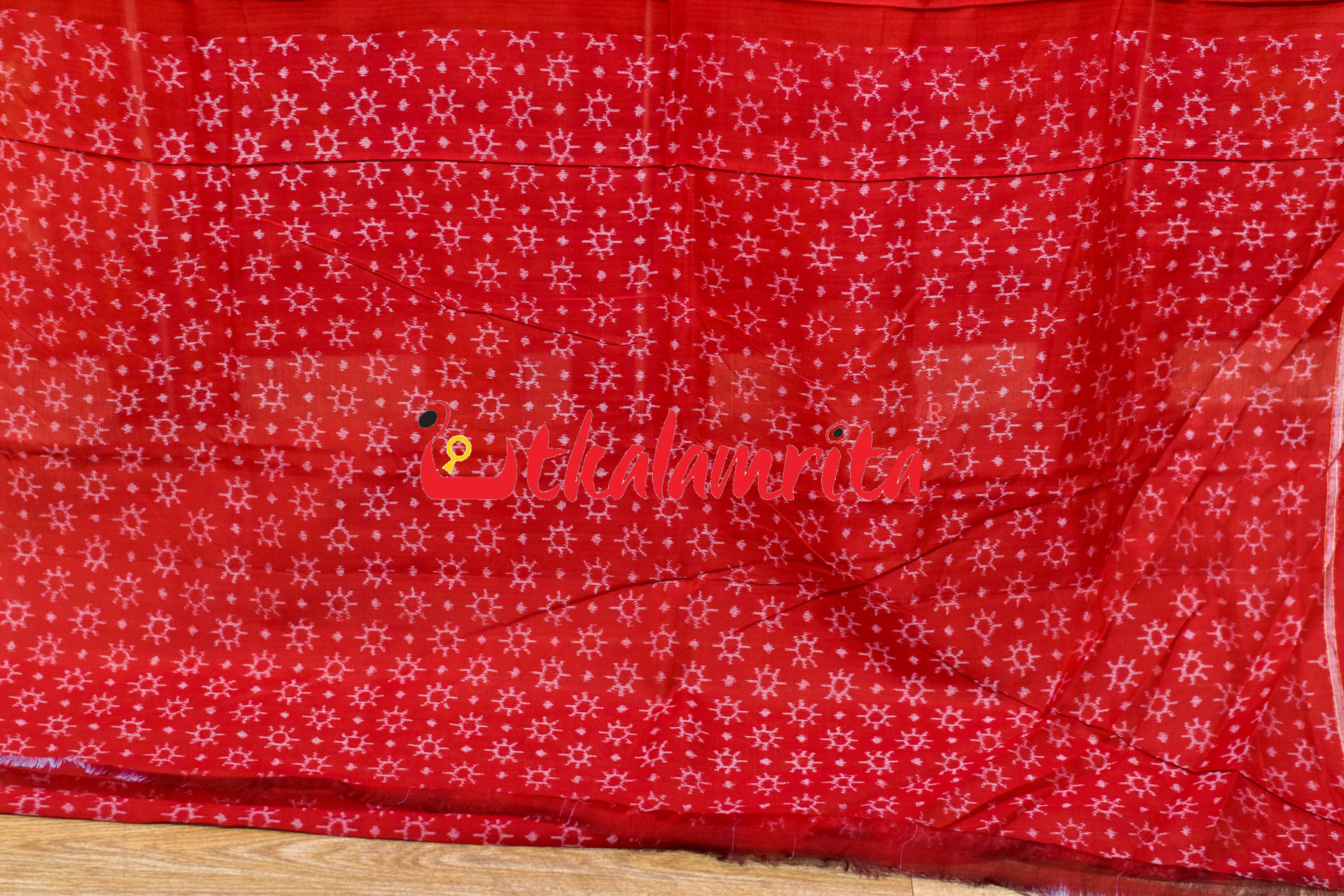 Grey Red Lion Parrot Sambalpuri Cotton Saree