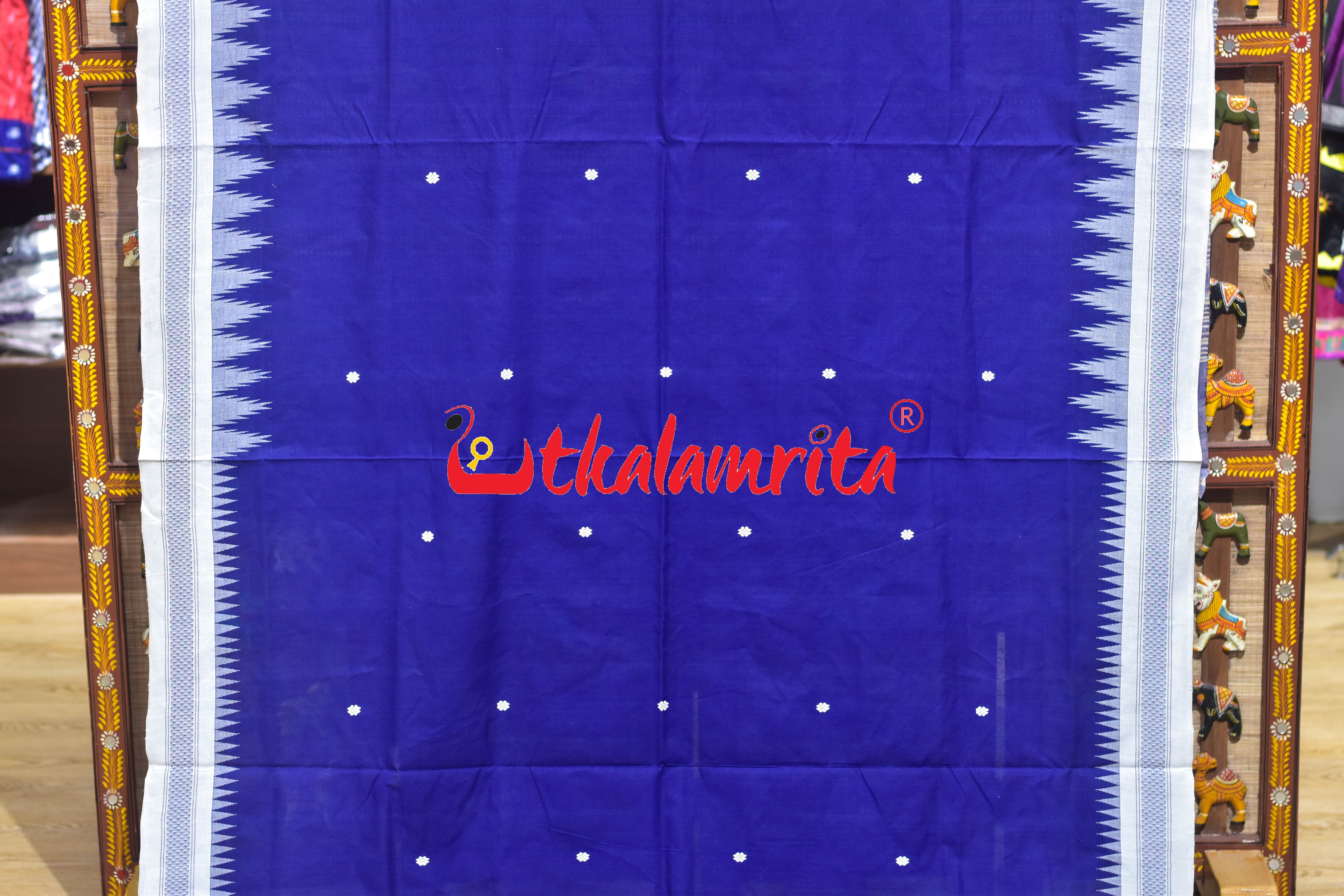 Blue White Border Ganjam Bomkai Cotton Saree