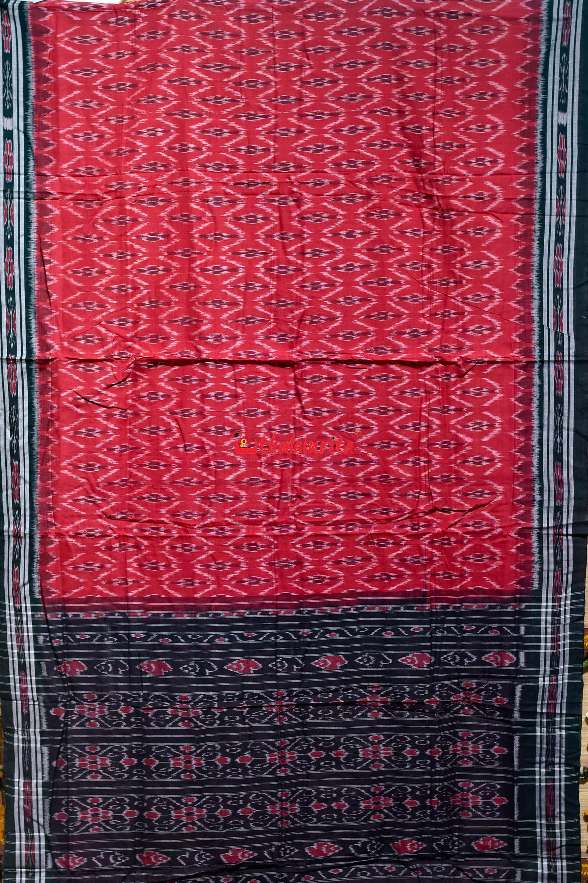 Red Black Phula Bandha Khandua Cotton Saree