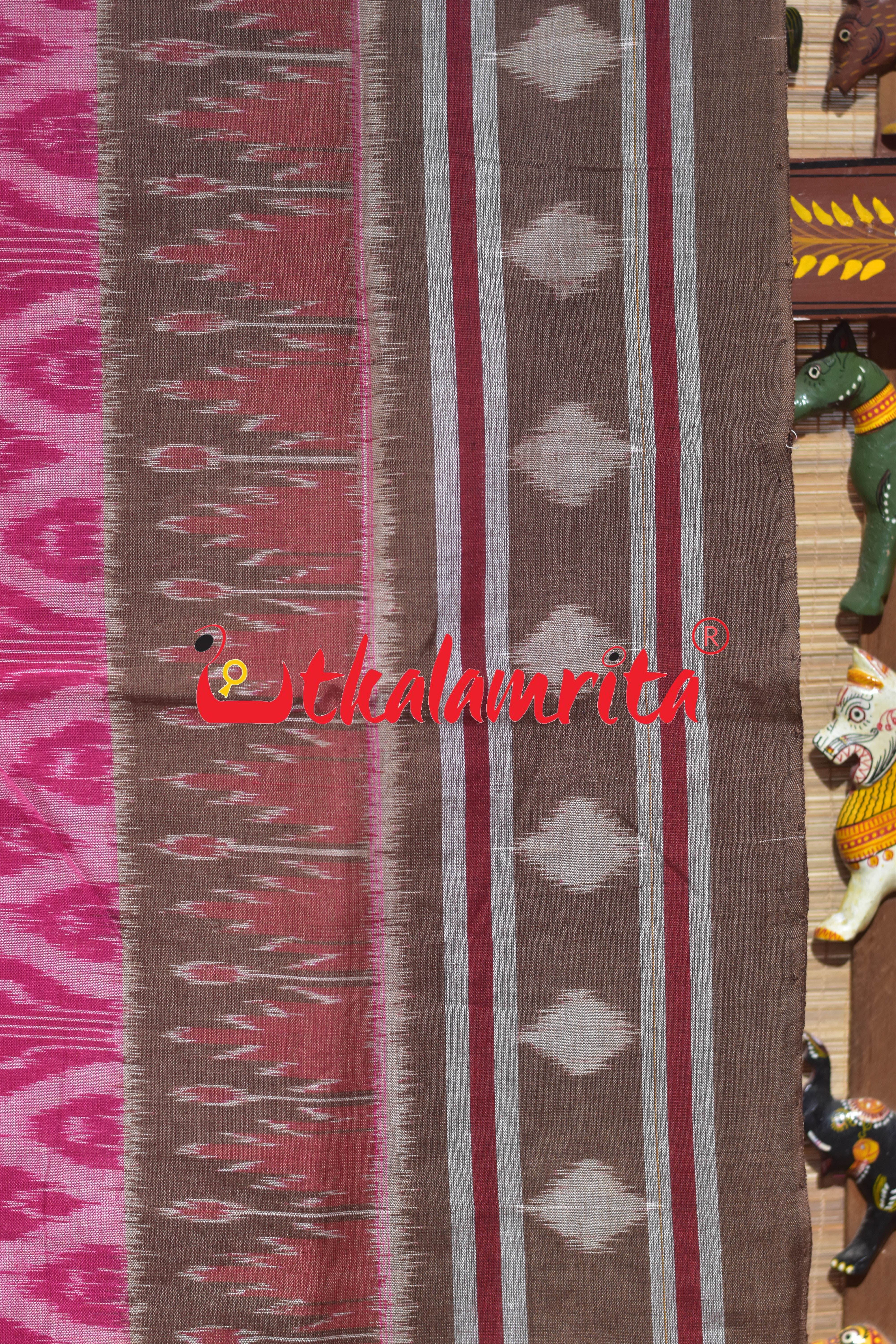 Raspberry Pink Flower Bandha Khandua Cotton Sraee